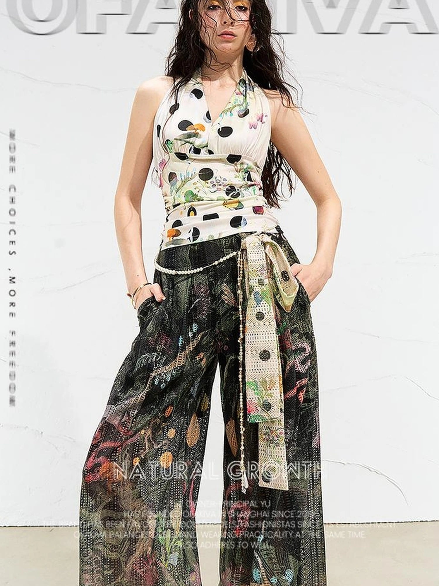 OfAkiva Fantasy Flora Dot Print Halter Top