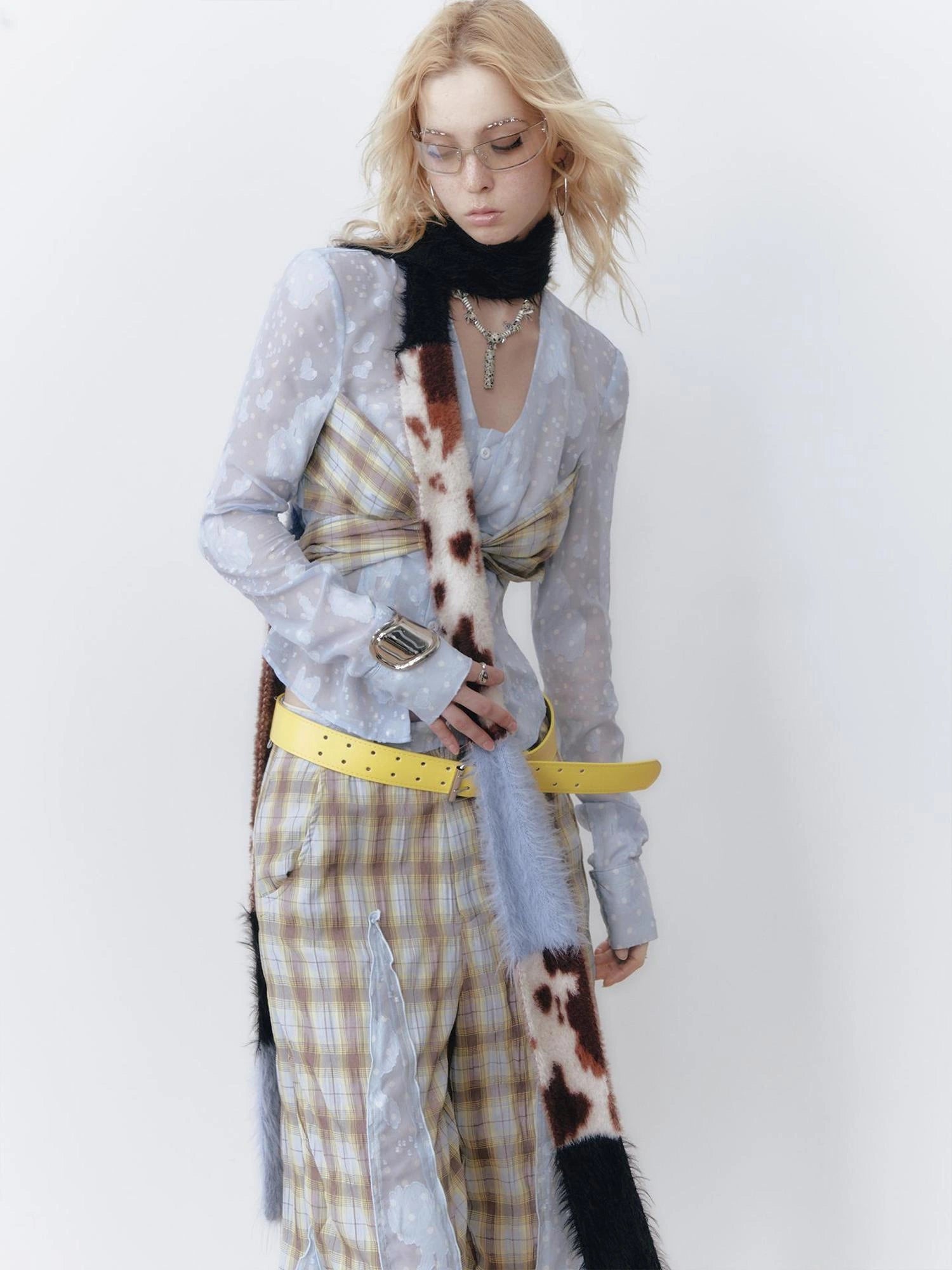 OfAkiva Fantasy Weave Color Block Cow Print Scarf