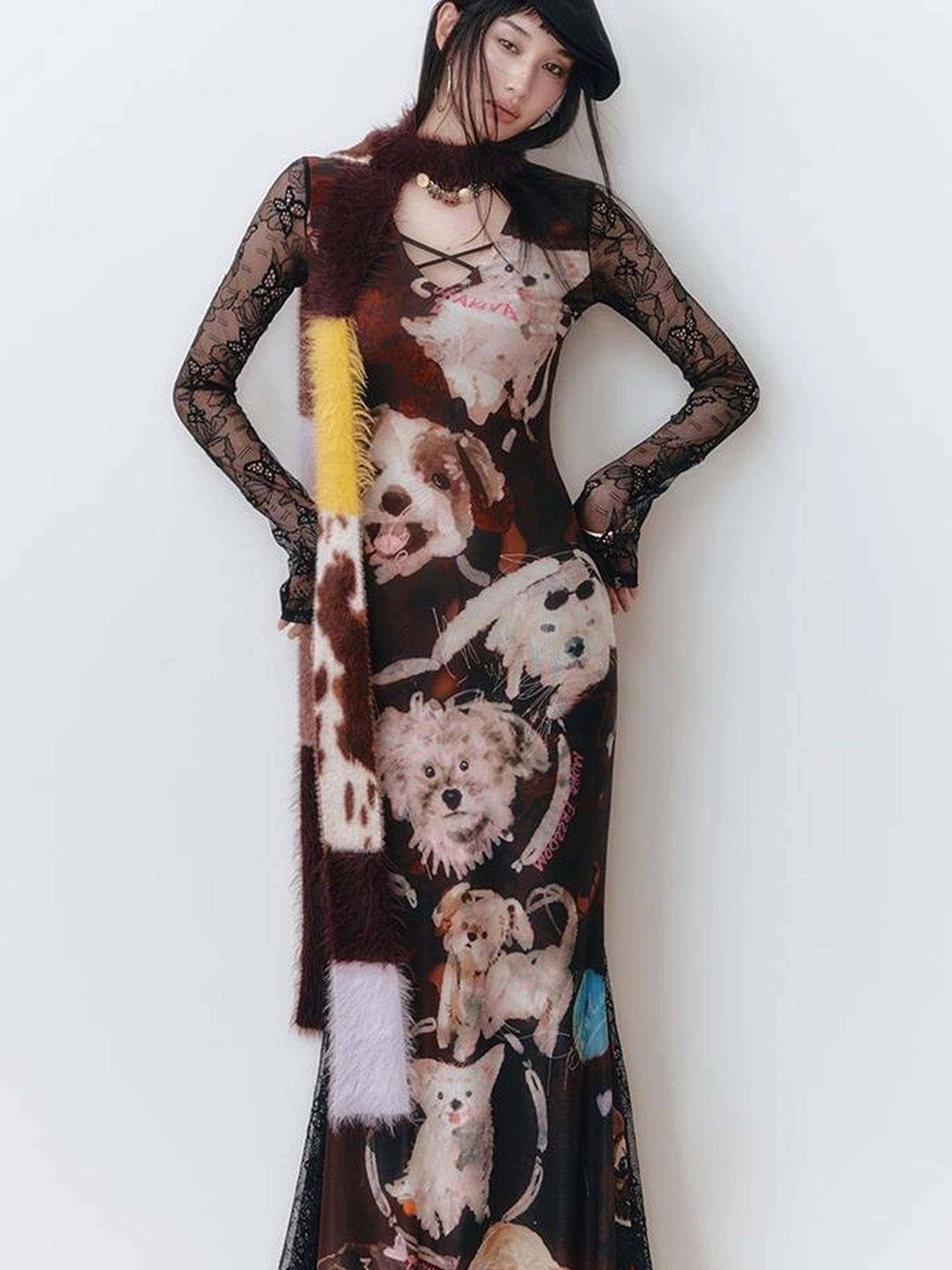 OfAkiva Fantasy Weave Color Block Cow Print Scarf