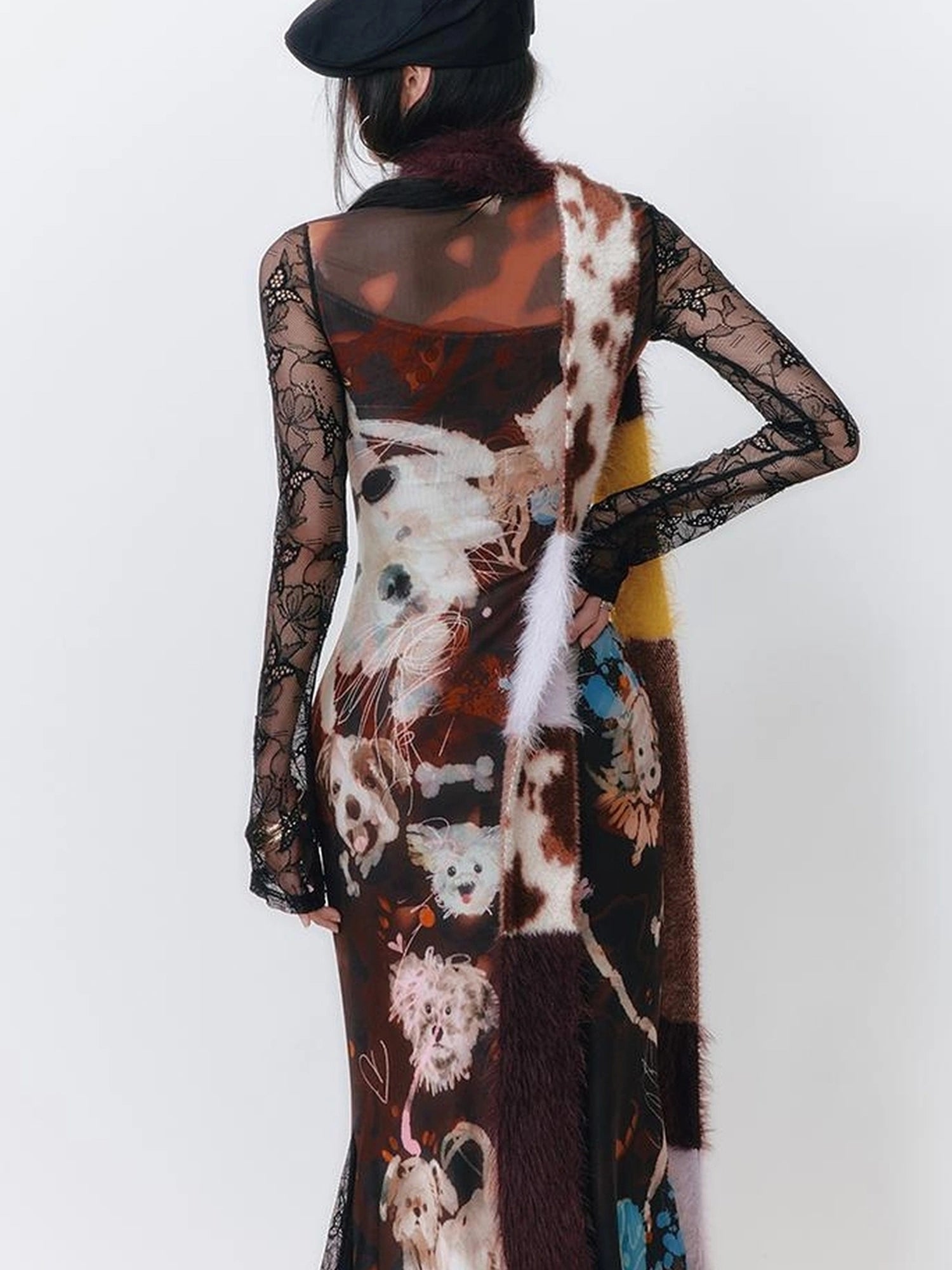 OfAkiva Fantasy Weave Color Block Cow Print Scarf