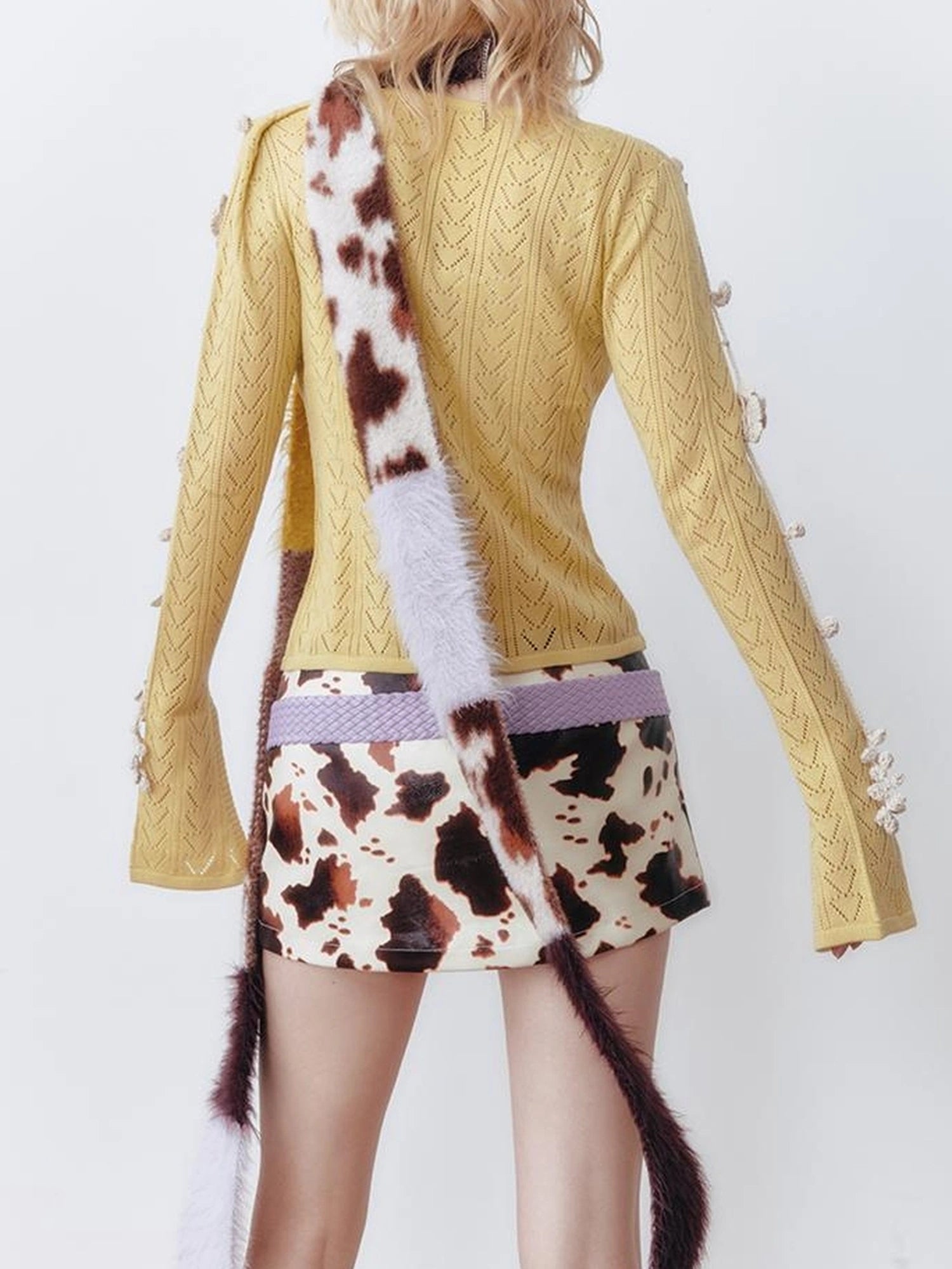 OfAkiva Fantasy Weave Color Block Cow Print Scarf