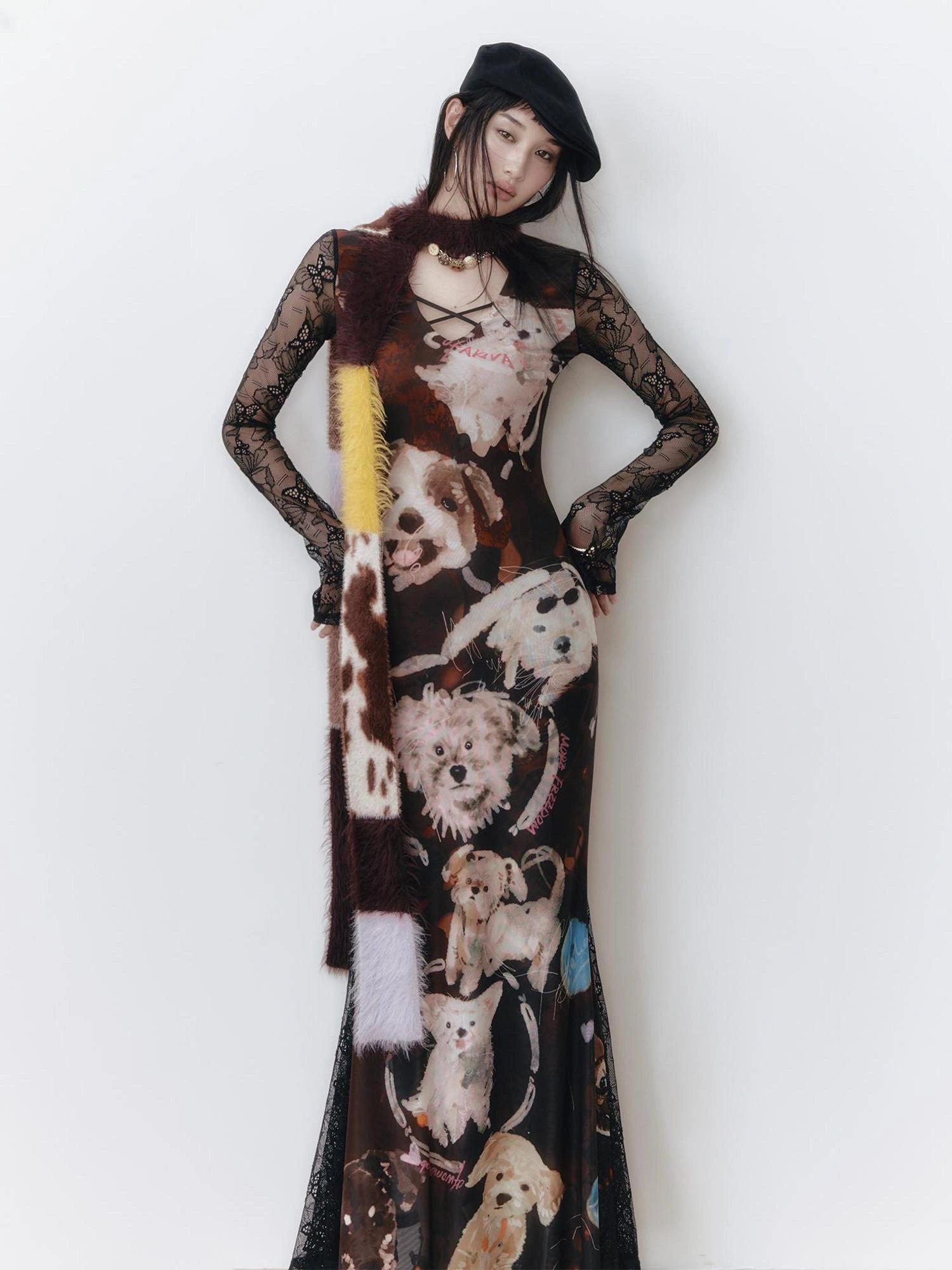 OfAkiva Fantasy Weave Color Block Cow Print Scarf