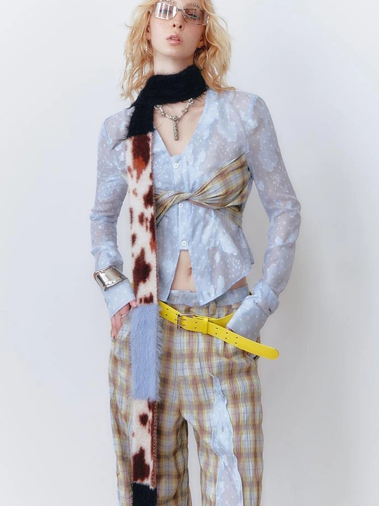 OfAkiva Fantasy Weave Color Block Cow Print Scarf