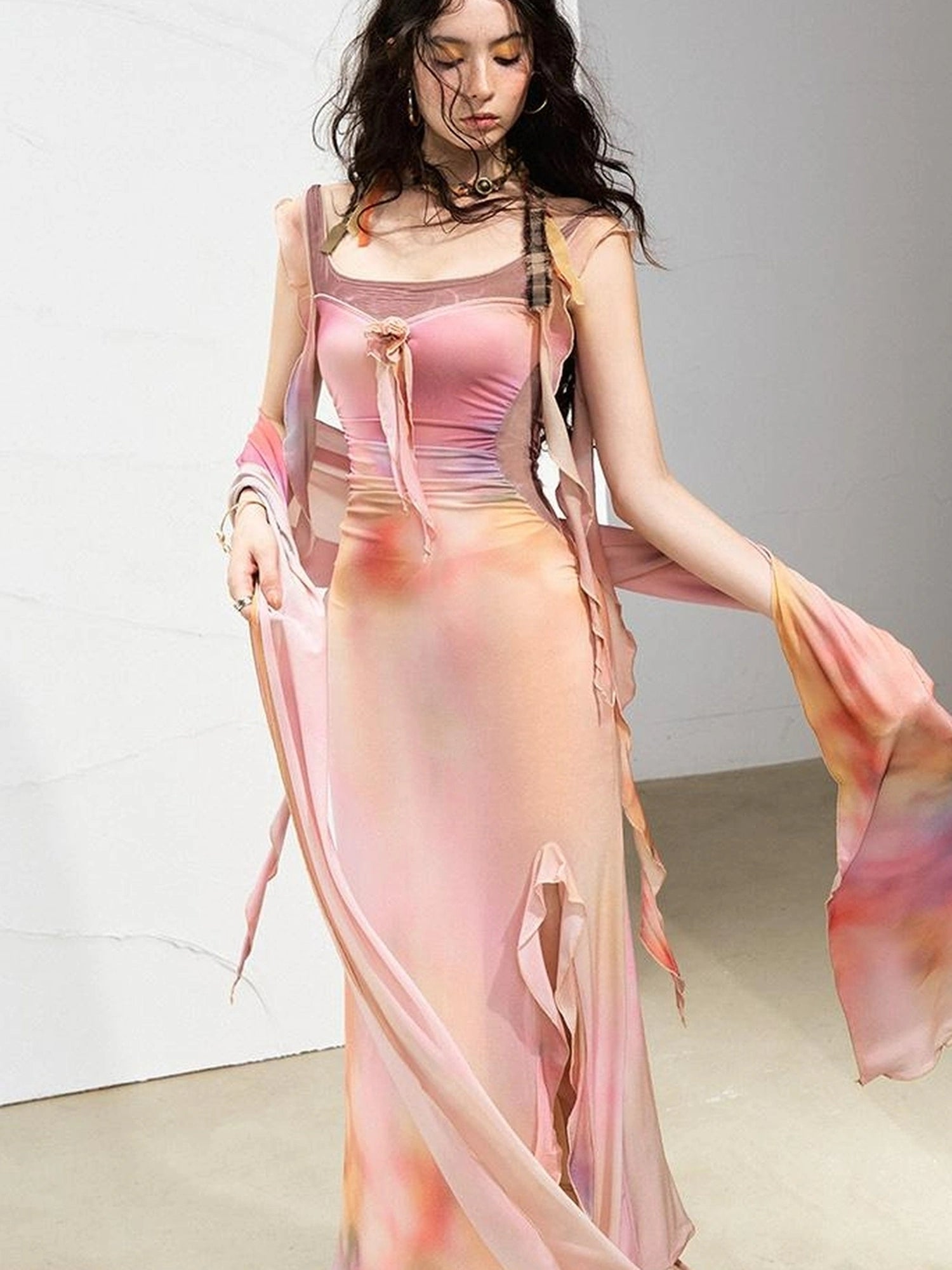 OfAkiva Floral Chiffon Knit Wrap Dress