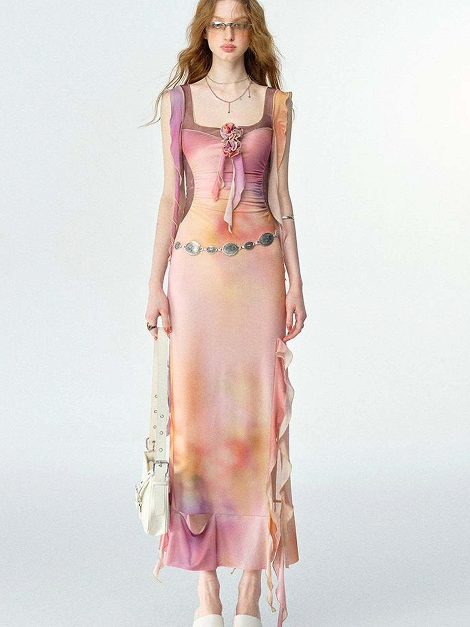 OfAkiva Floral Chiffon Knit Wrap Dress