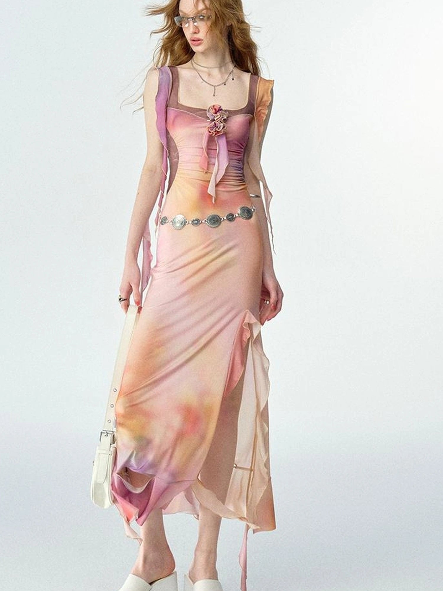 OfAkiva Floral Chiffon Knit Wrap Dress