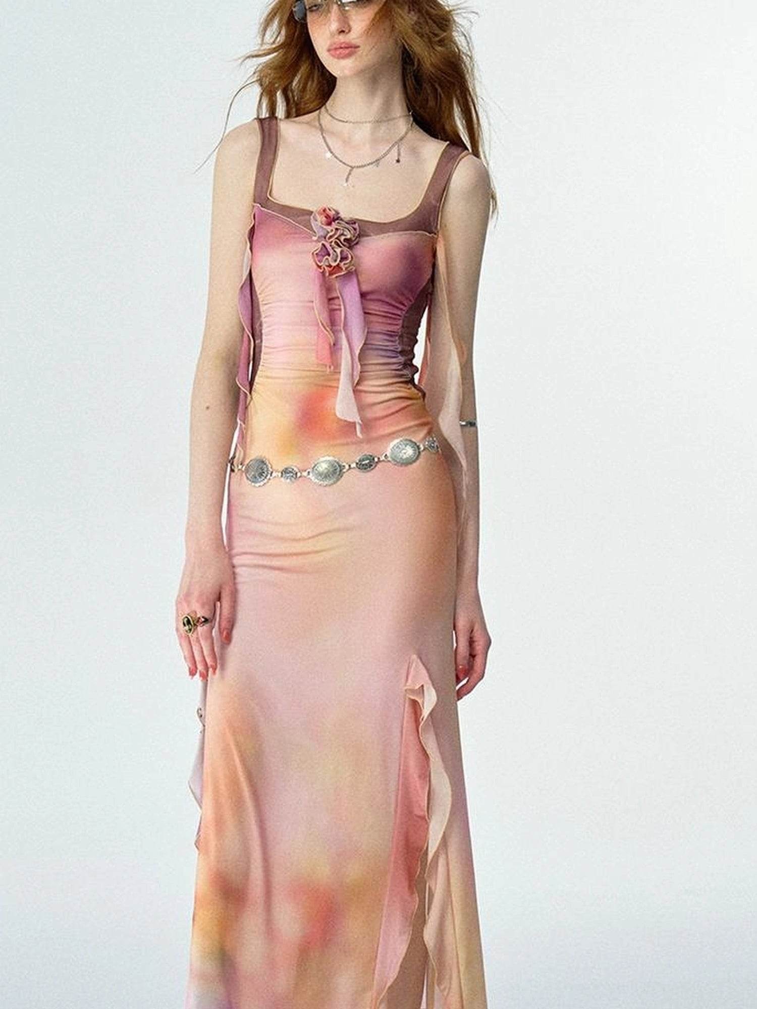 OfAkiva Floral Chiffon Knit Wrap Dress