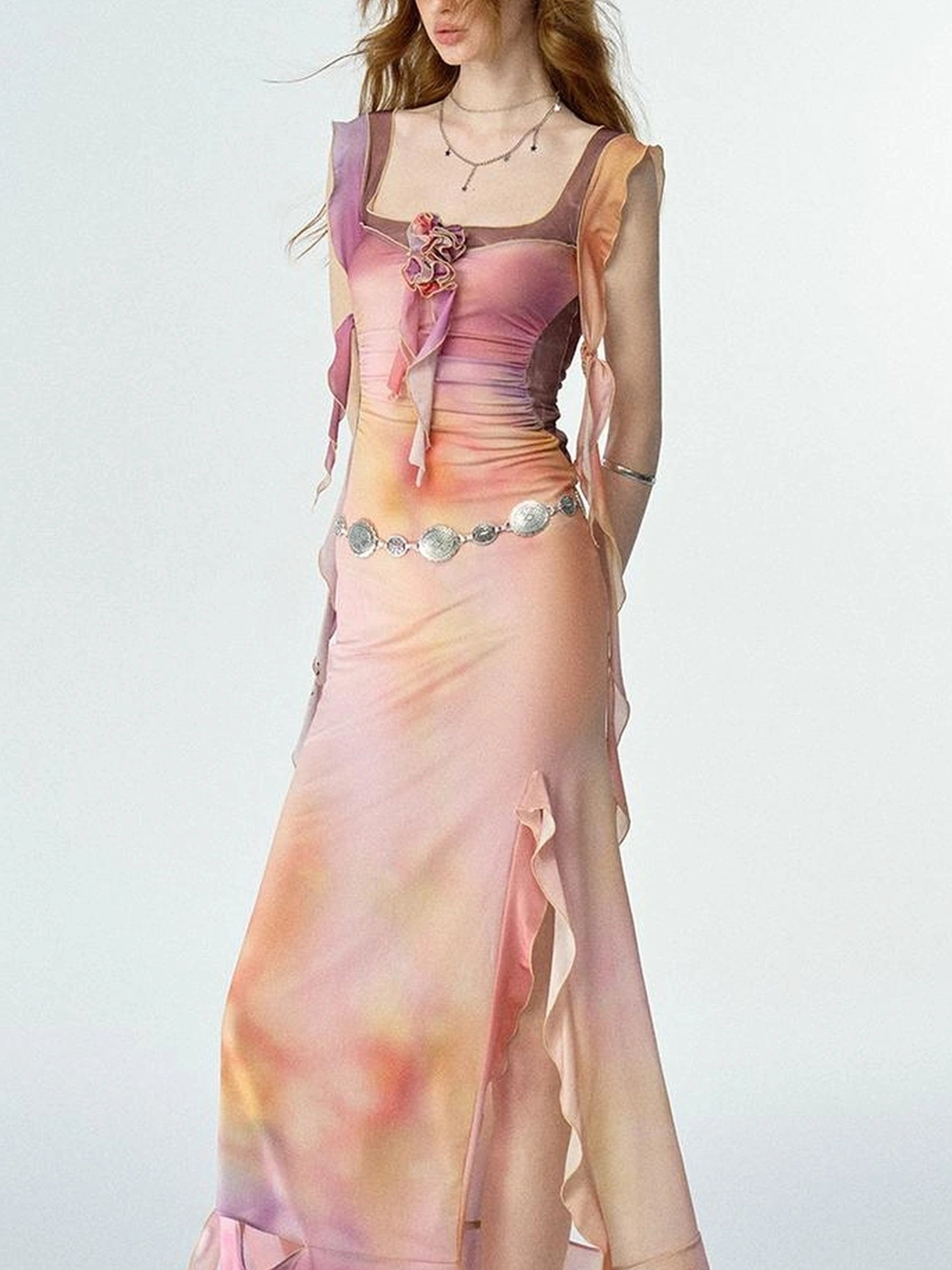 OfAkiva Floral Chiffon Knit Wrap Dress