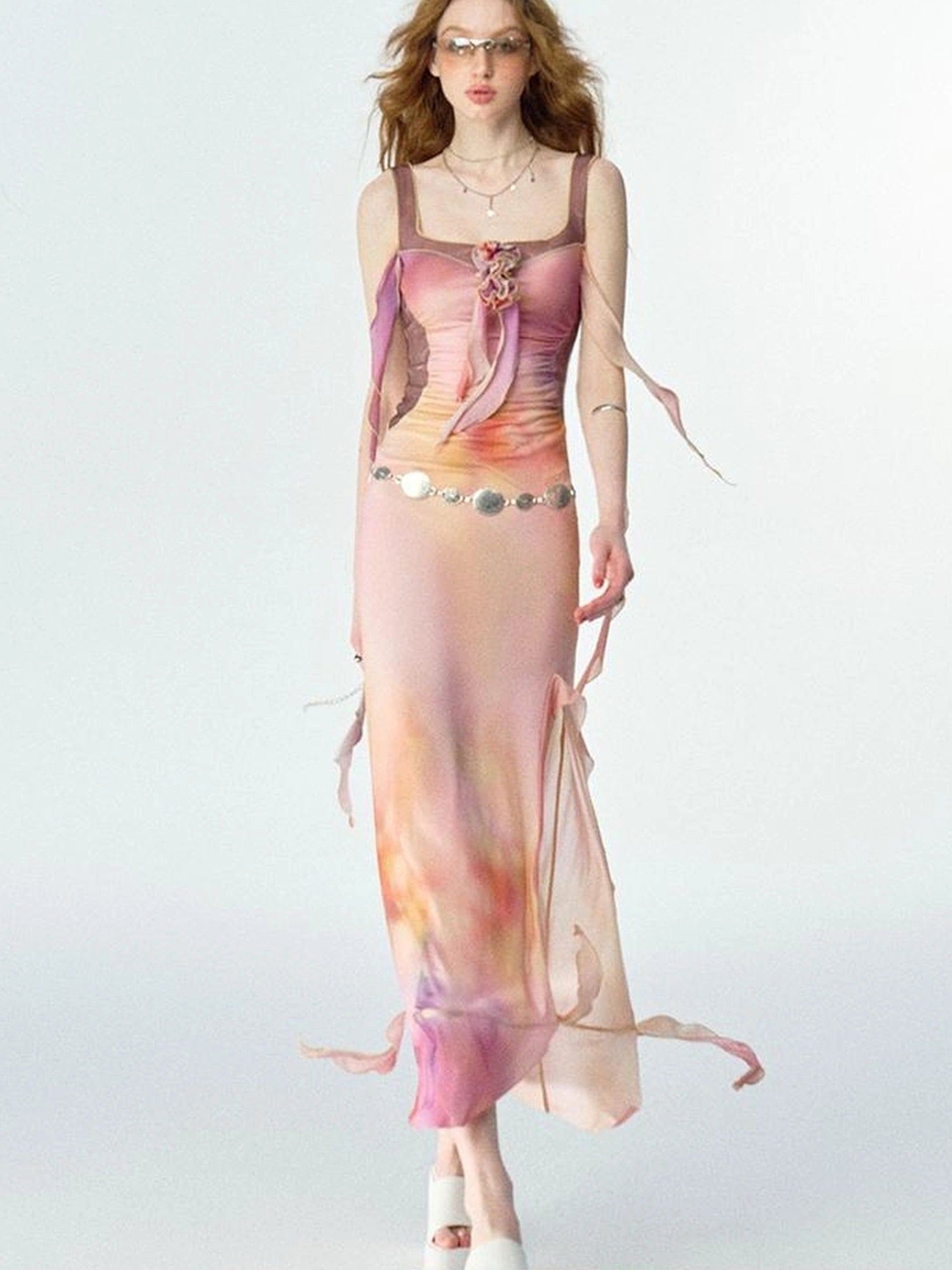 OfAkiva Floral Chiffon Knit Wrap Dress