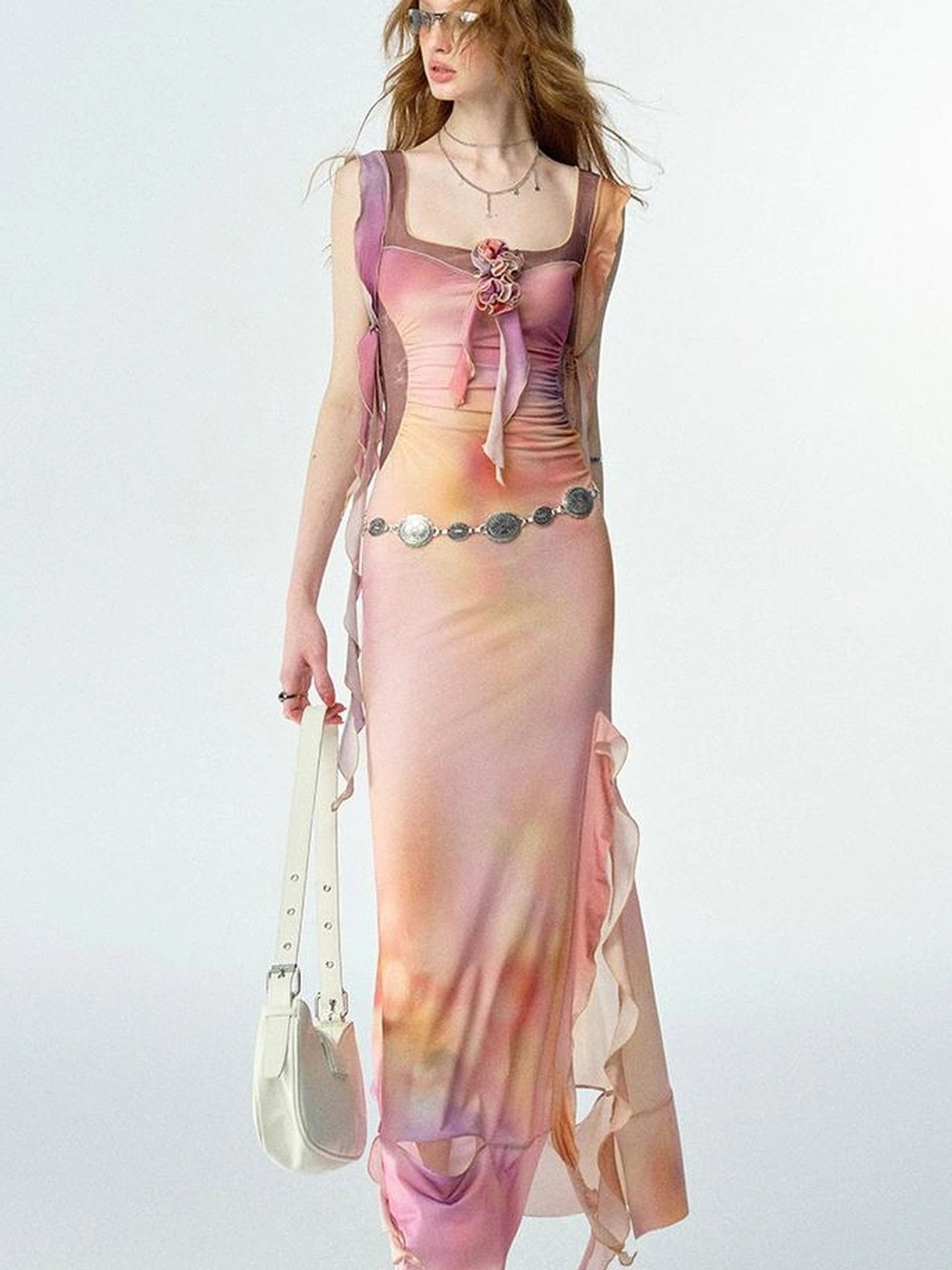 OfAkiva Floral Chiffon Knit Wrap Dress