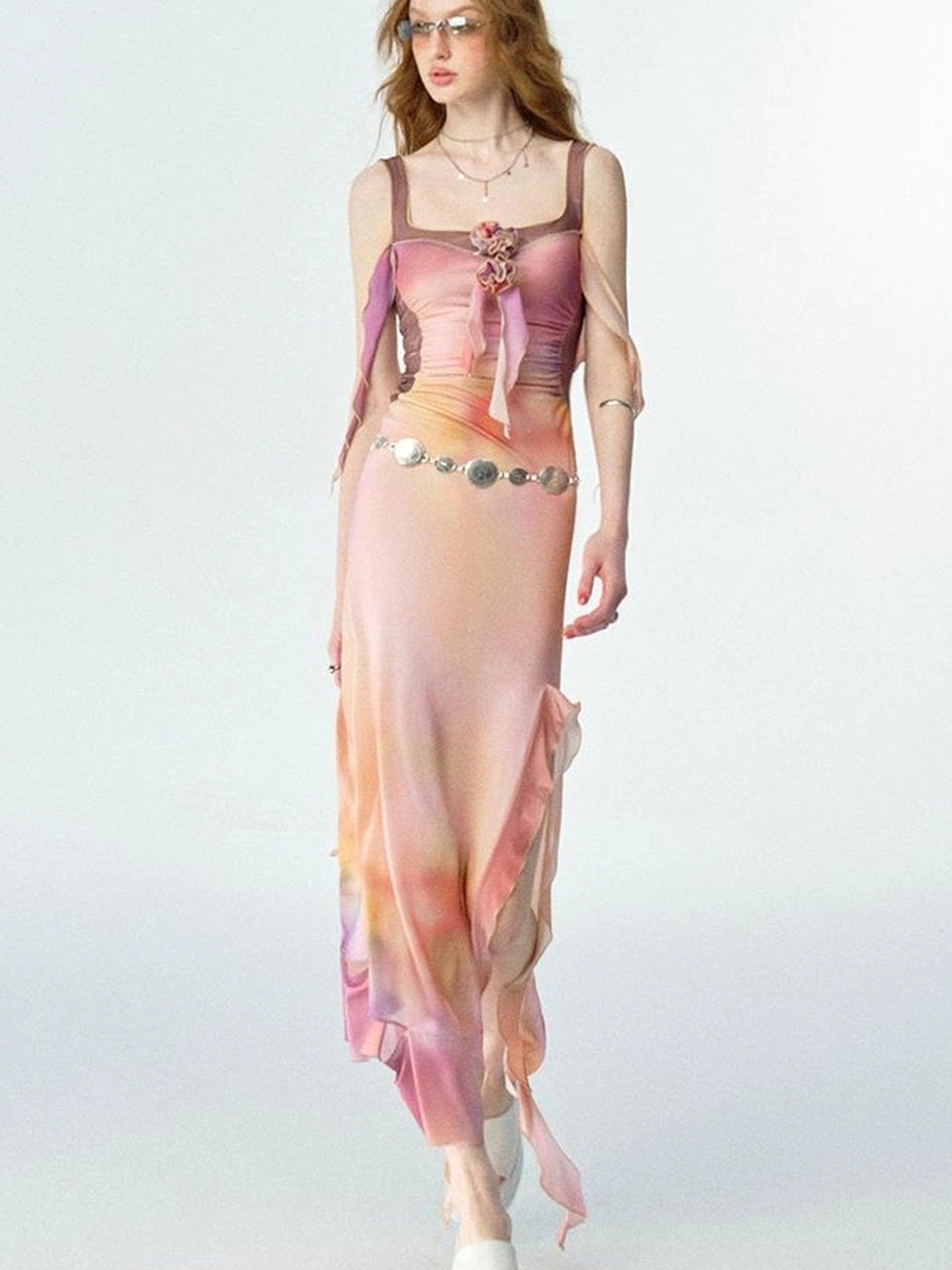 OfAkiva Floral Chiffon Knit Wrap Dress