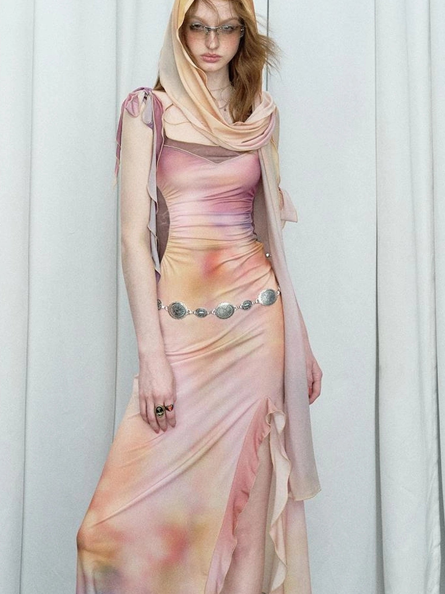 OfAkiva Floral Chiffon Knit Wrap Dress