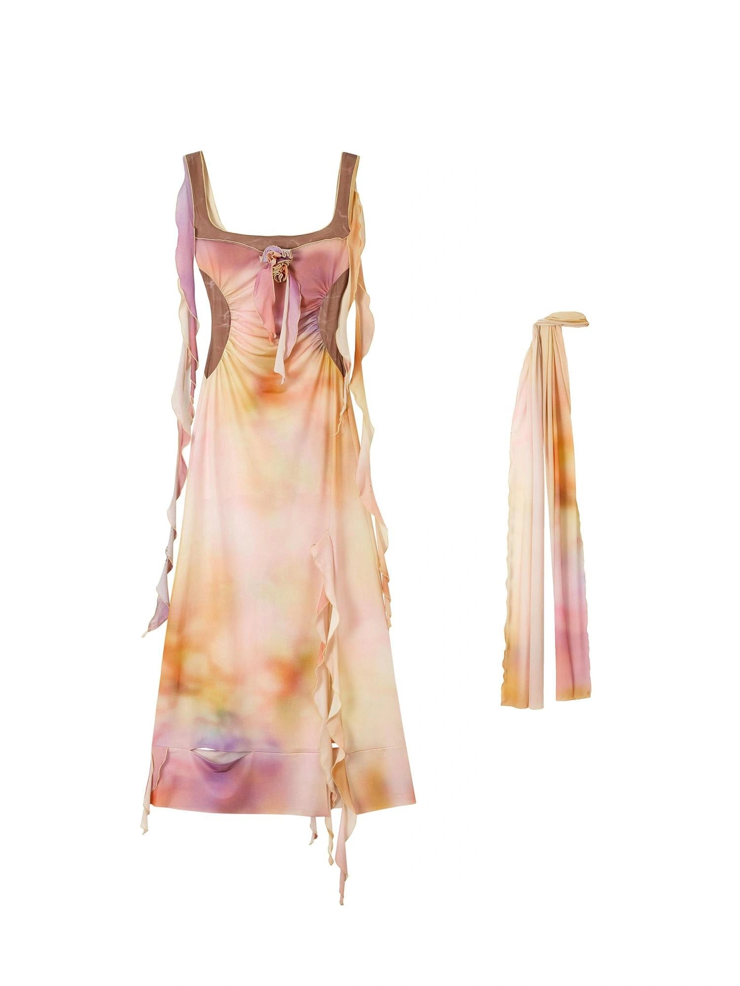 OfAkiva Floral Chiffon Knit Wrap Dress