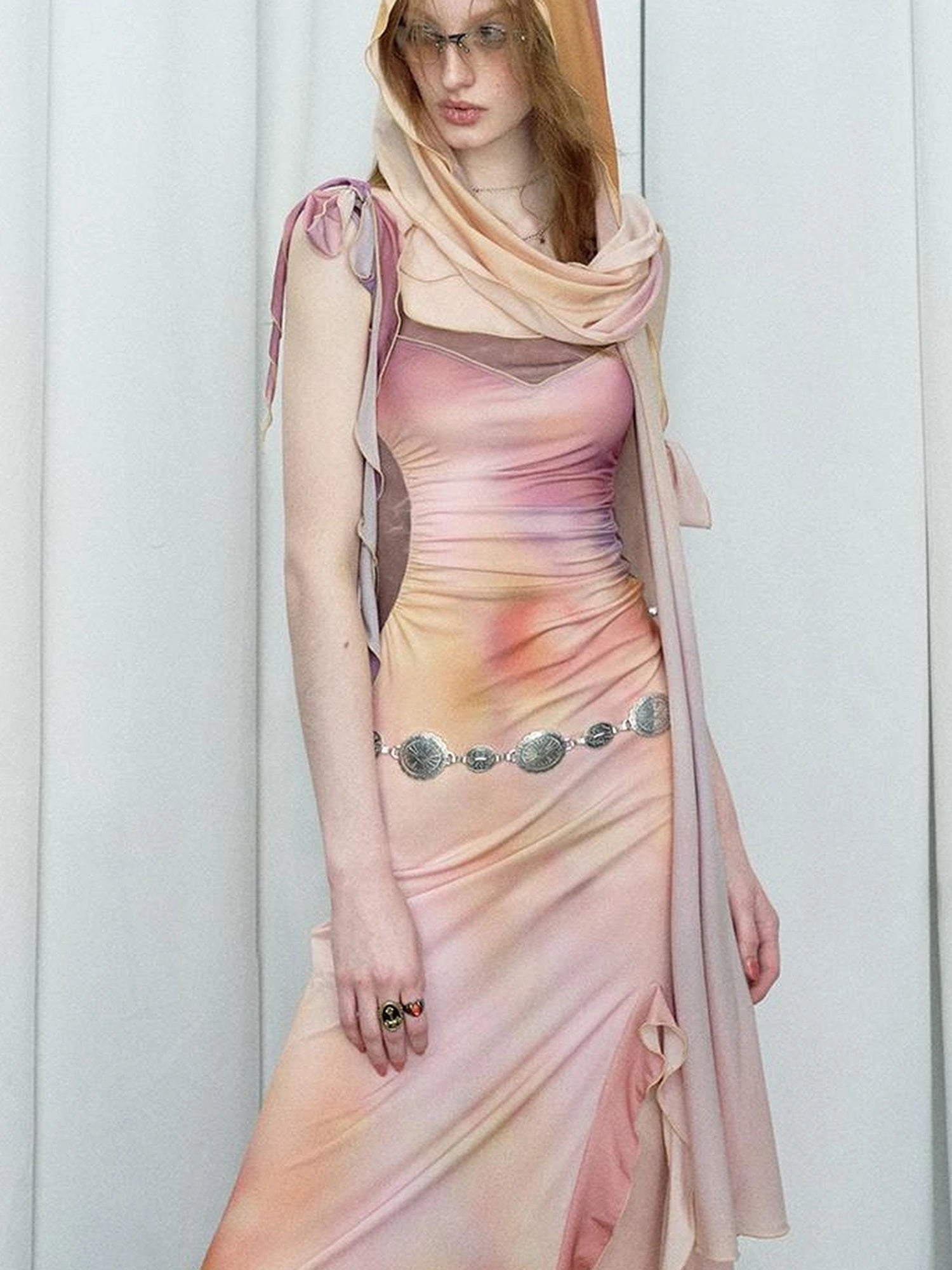 OfAkiva Floral Chiffon Knit Wrap Dress