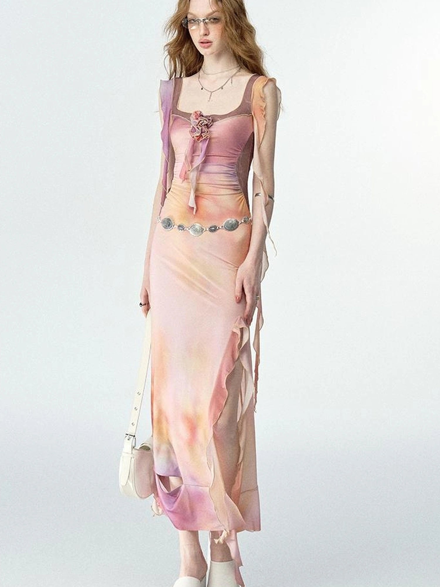 OfAkiva Floral Chiffon Knit Wrap Dress