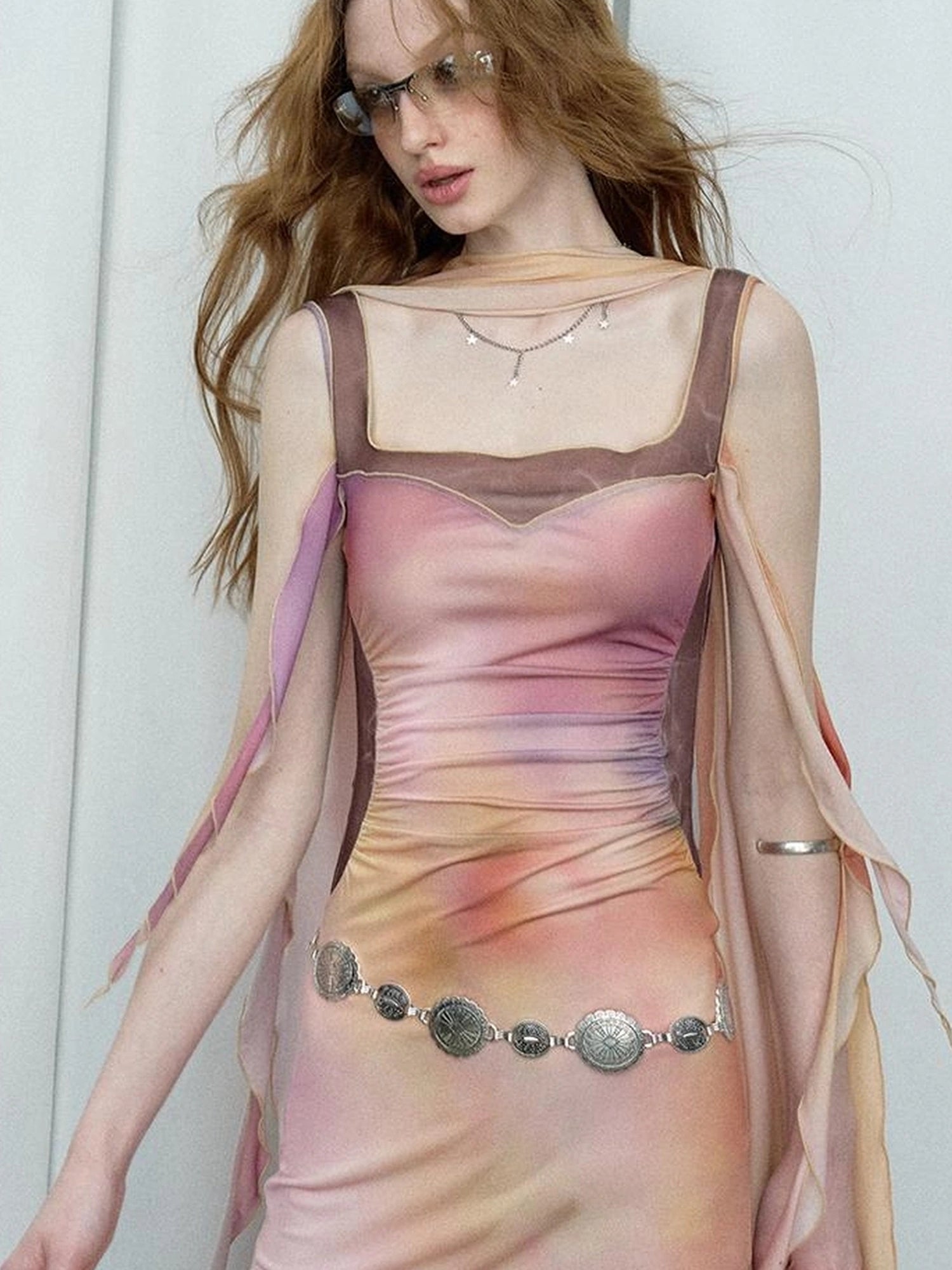 OfAkiva Floral Chiffon Knit Wrap Dress