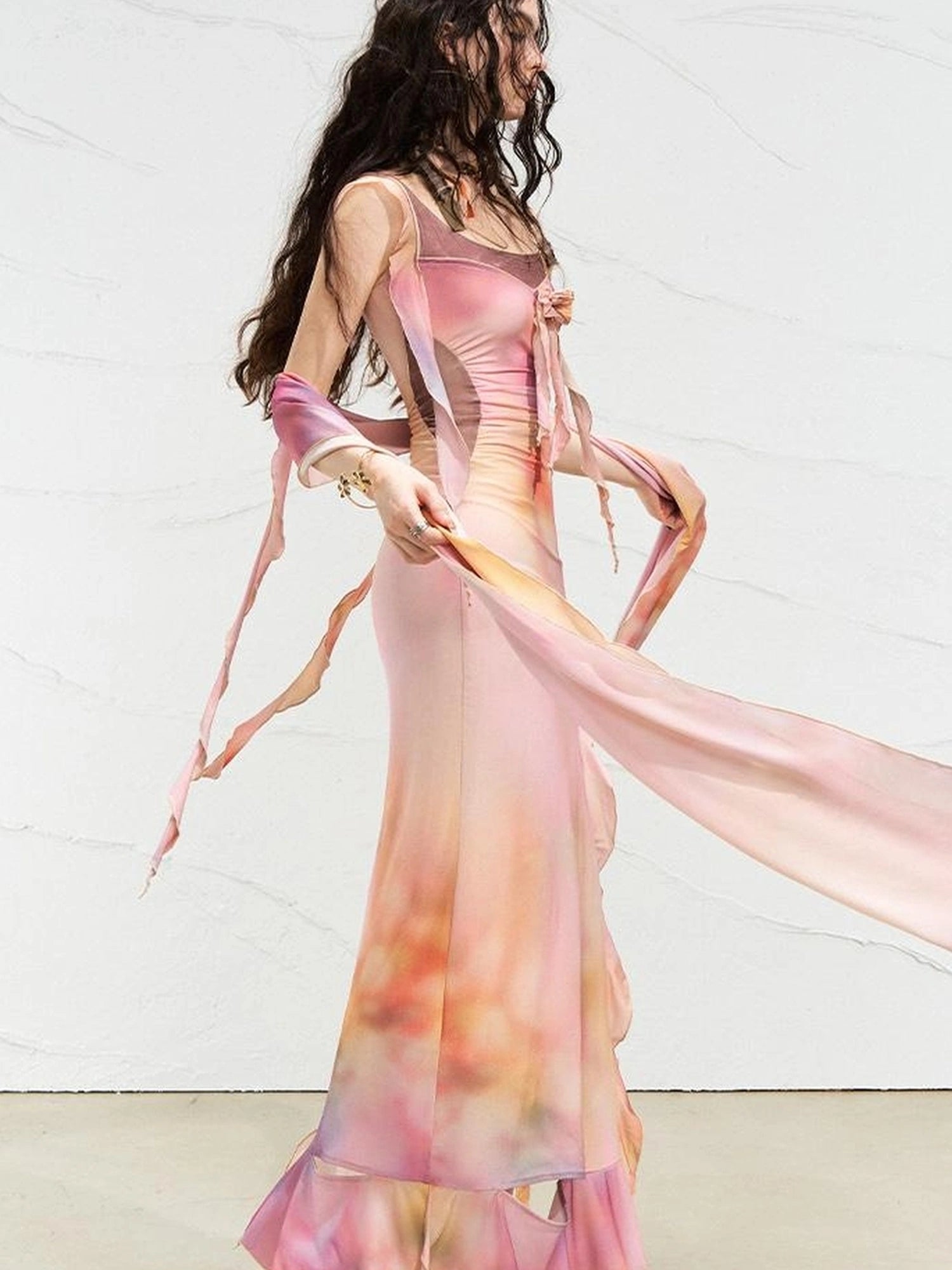 OfAkiva Floral Chiffon Knit Wrap Dress