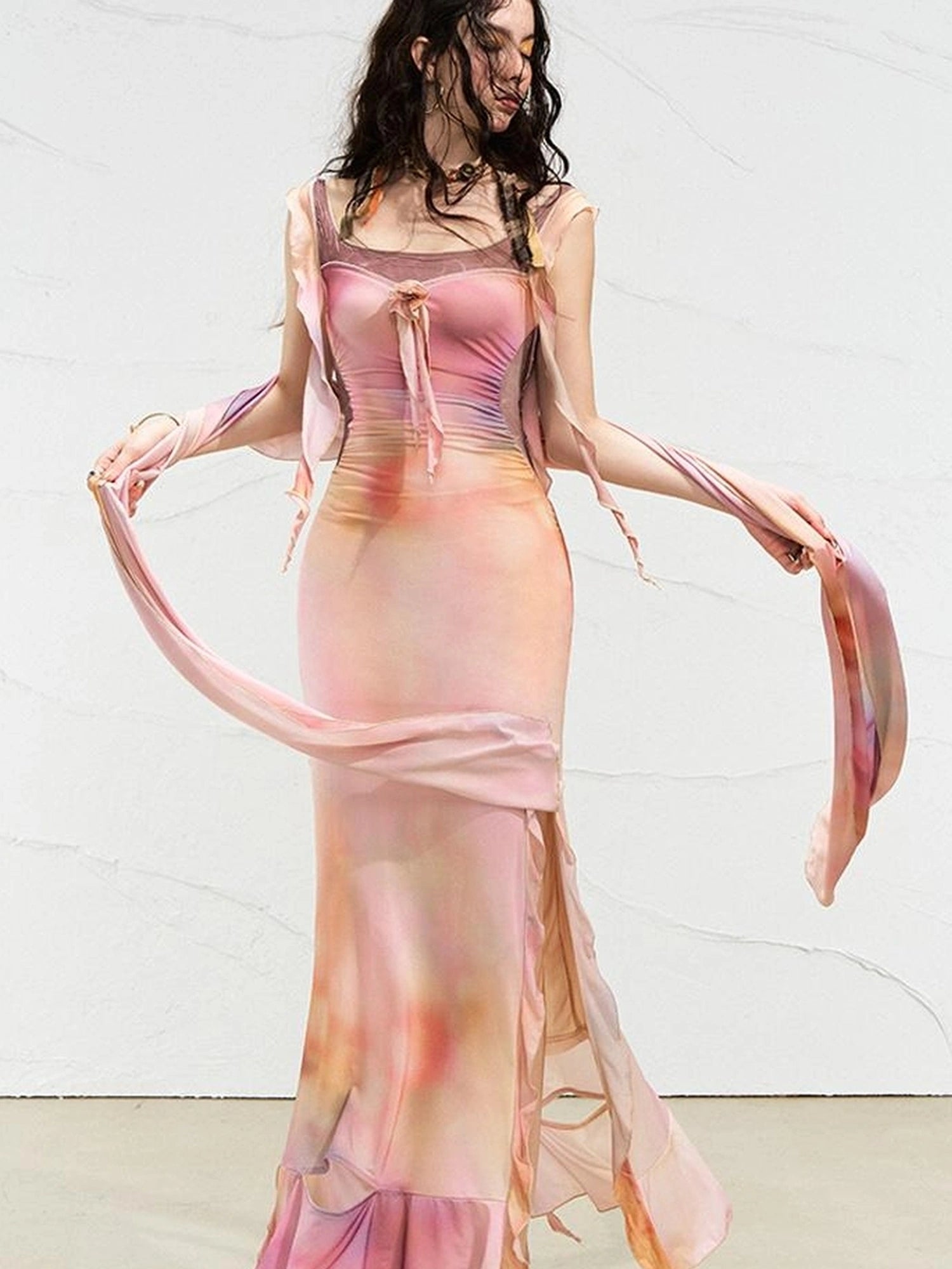 OfAkiva Floral Chiffon Knit Wrap Dress