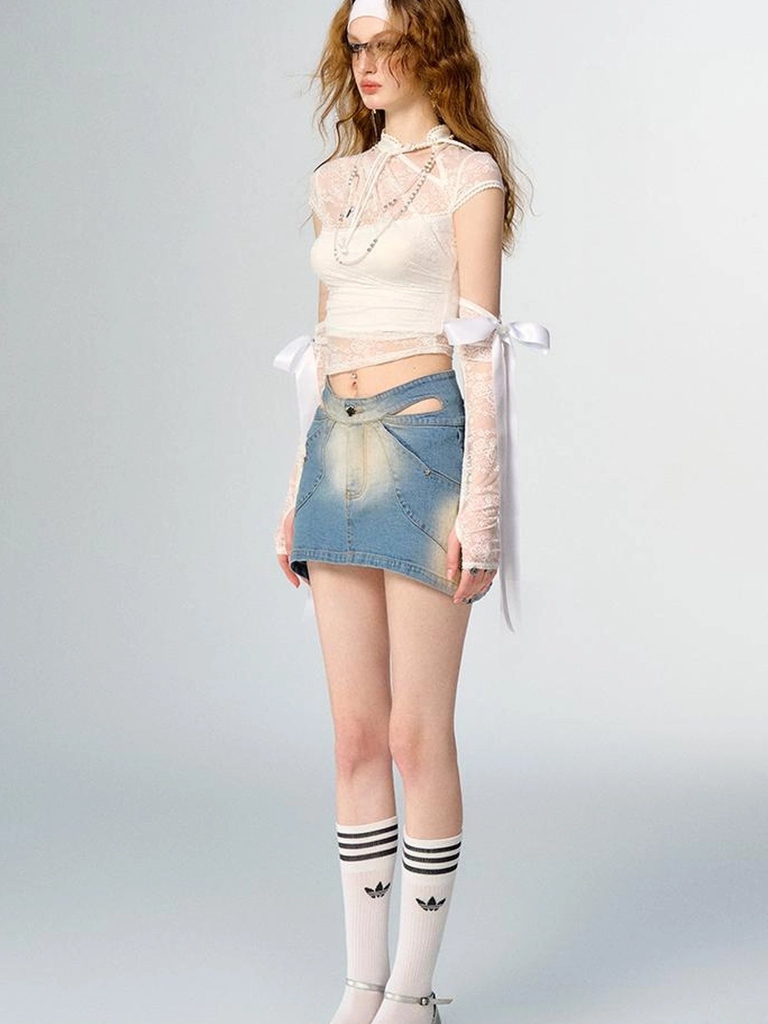 Floral Lace Mandarin Collar Tee