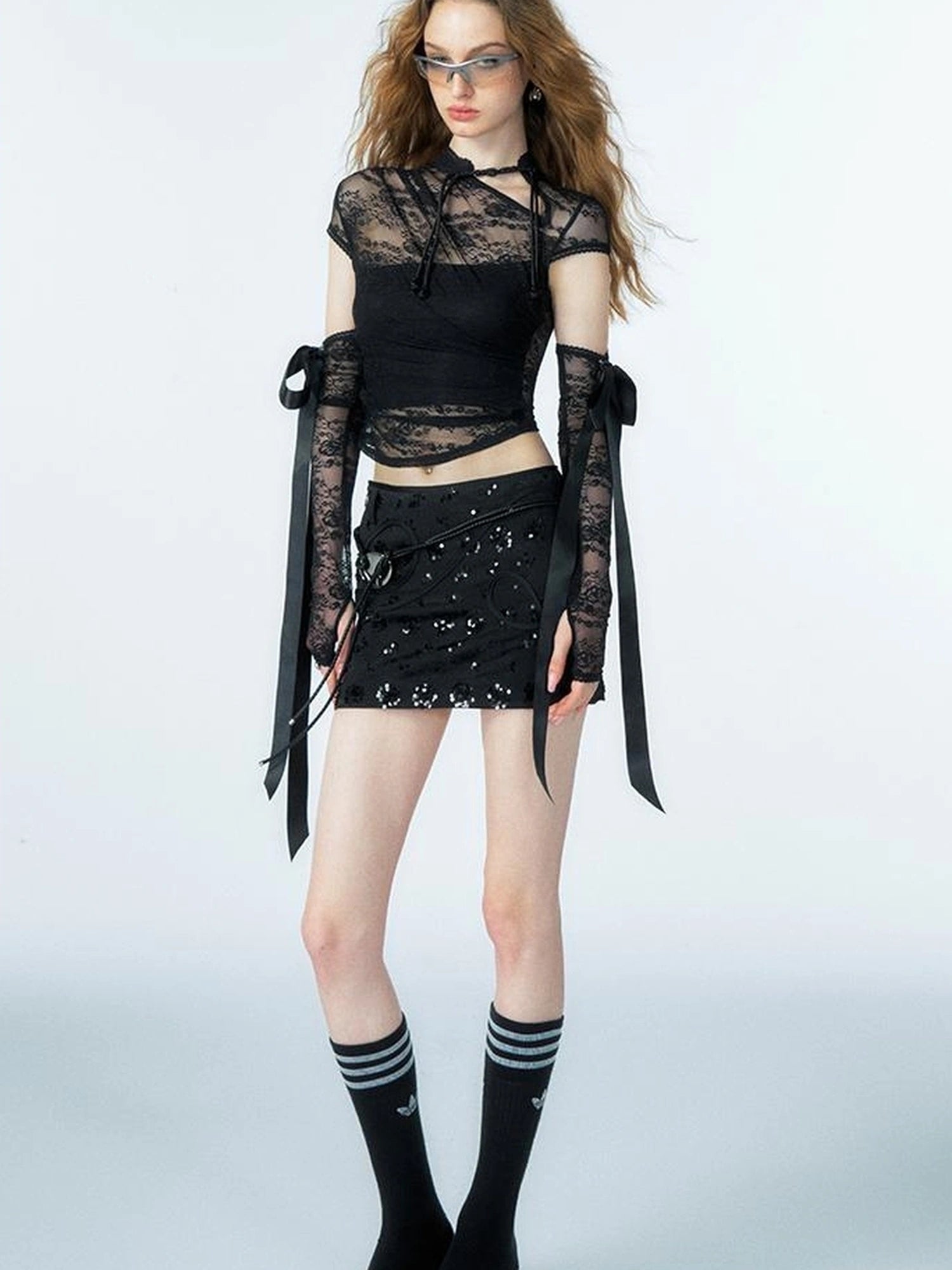 Floral Lace Mandarin Collar Tee