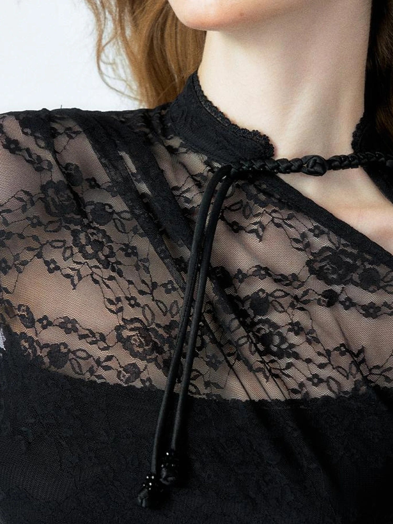 Floral Lace Mandarin Collar Tee