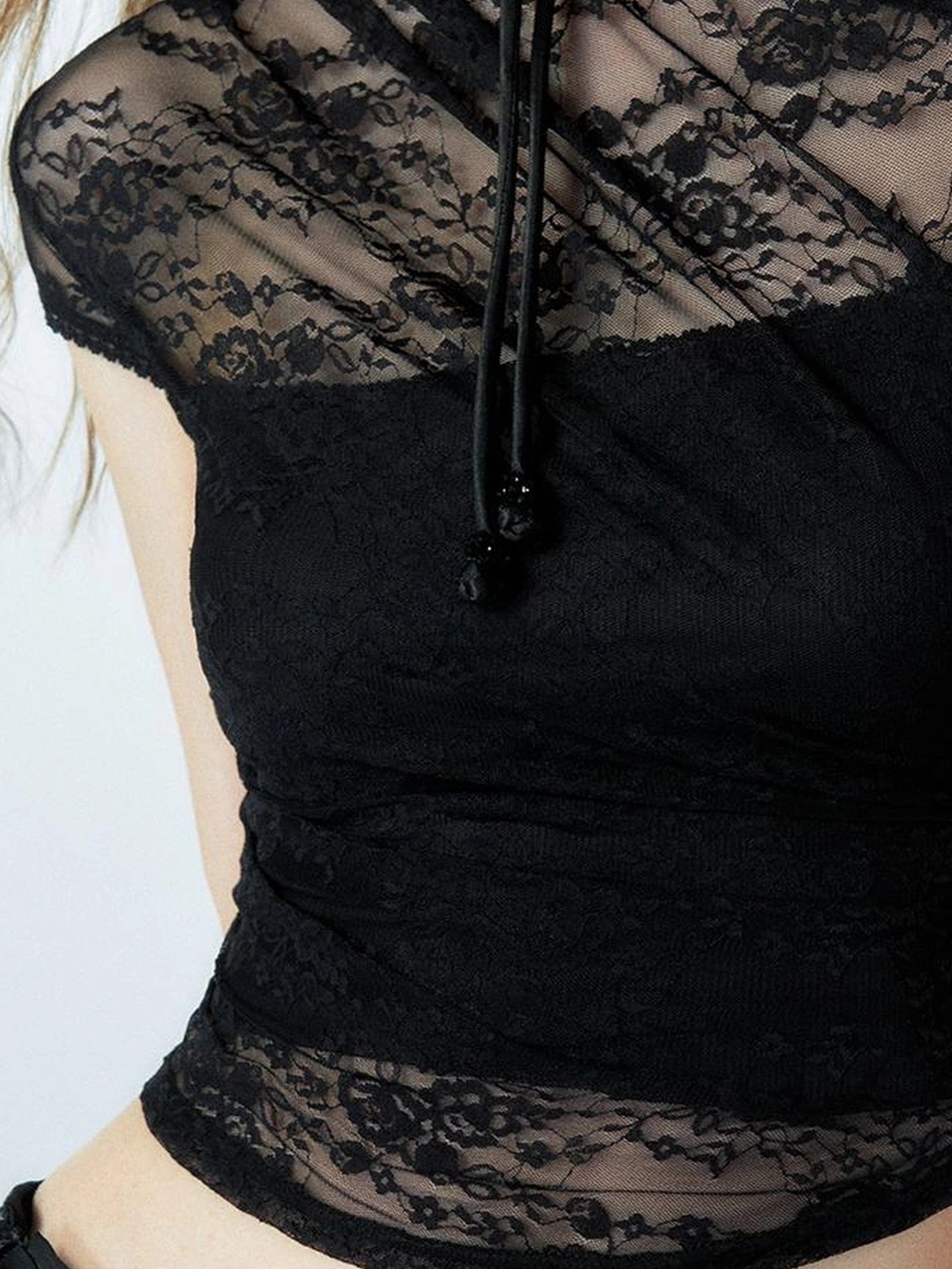 Floral Lace Mandarin Collar Tee