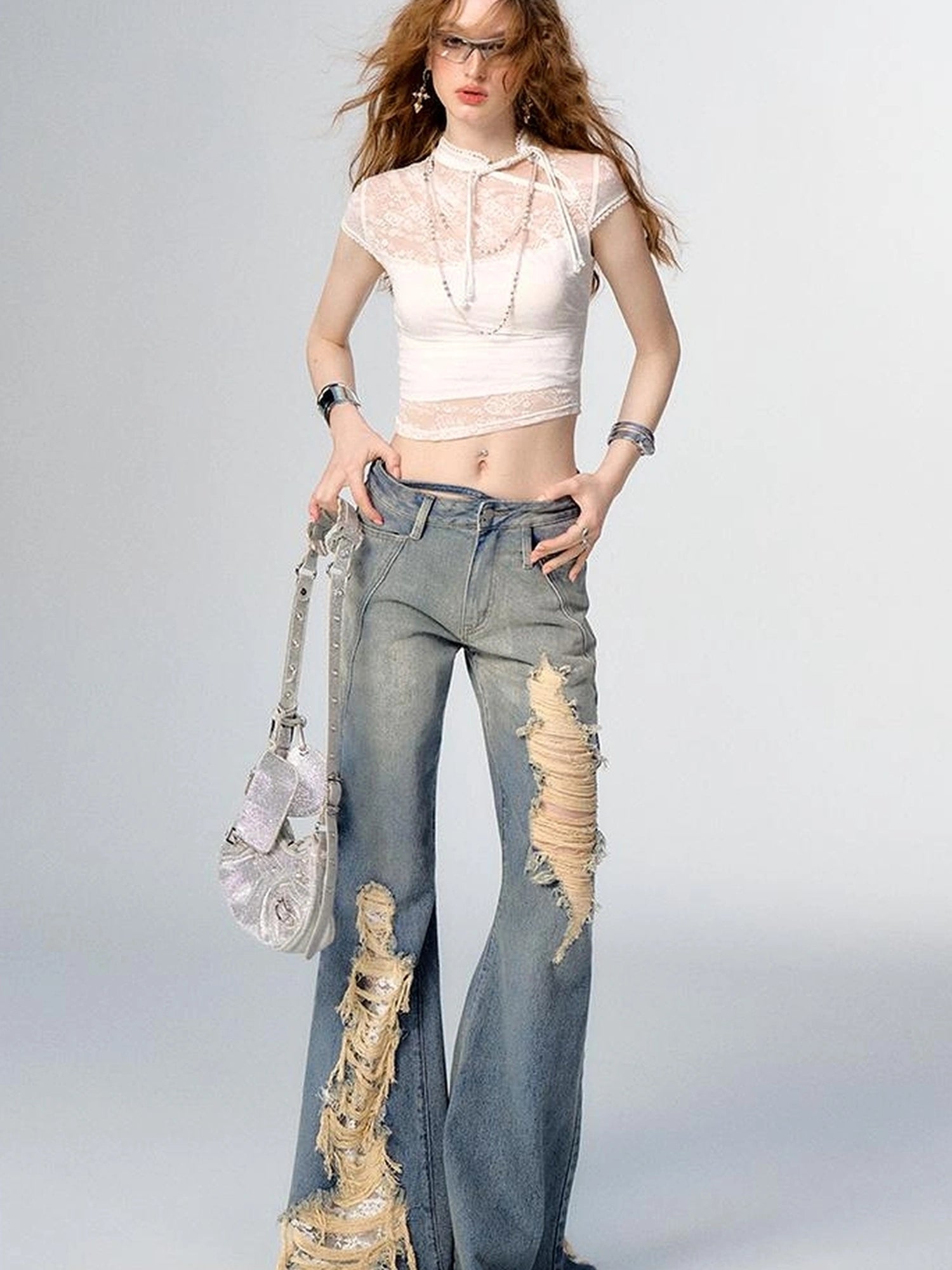 Floral Lace Mandarin Collar Tee