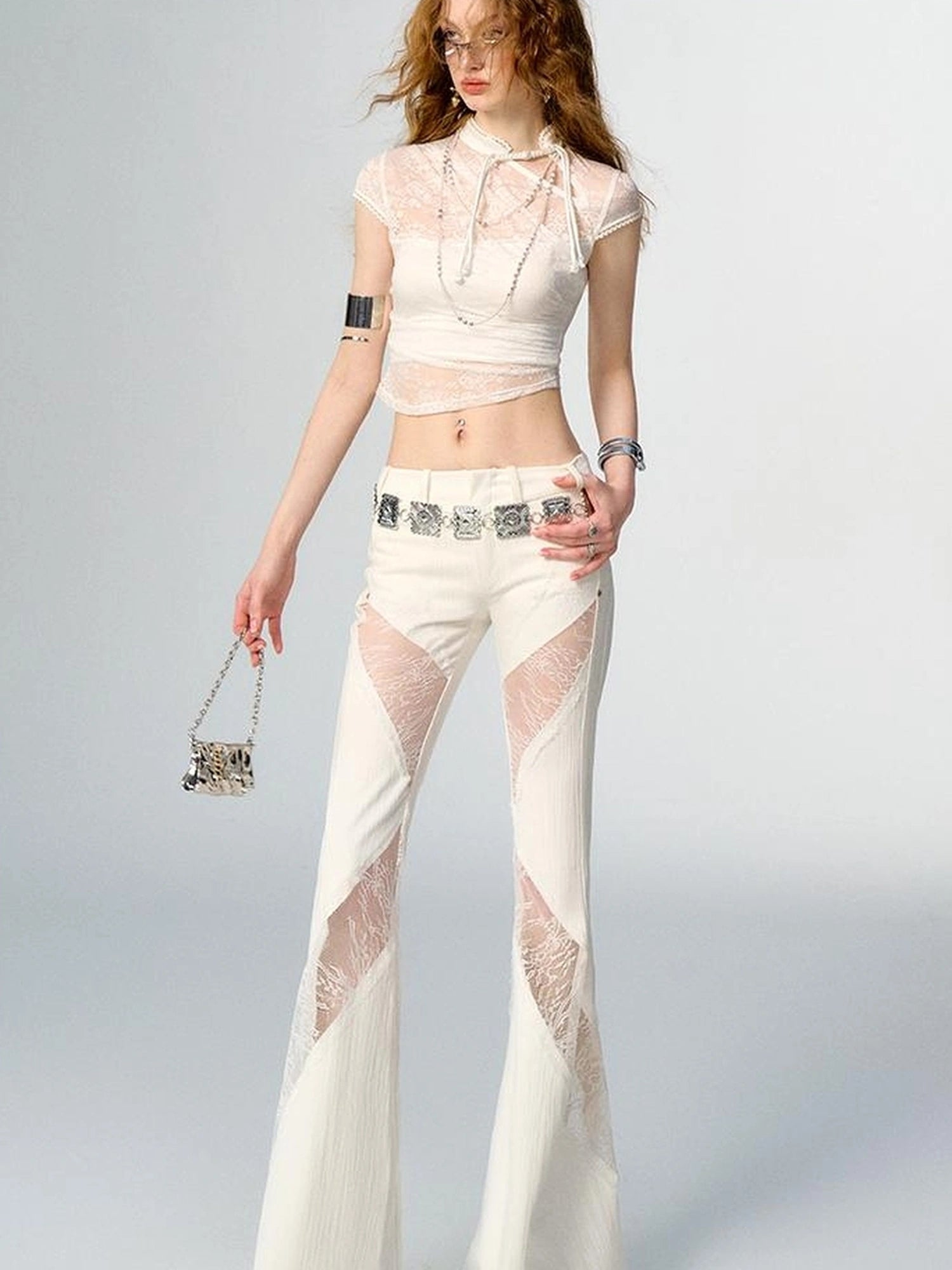 Floral Lace Mandarin Collar Tee