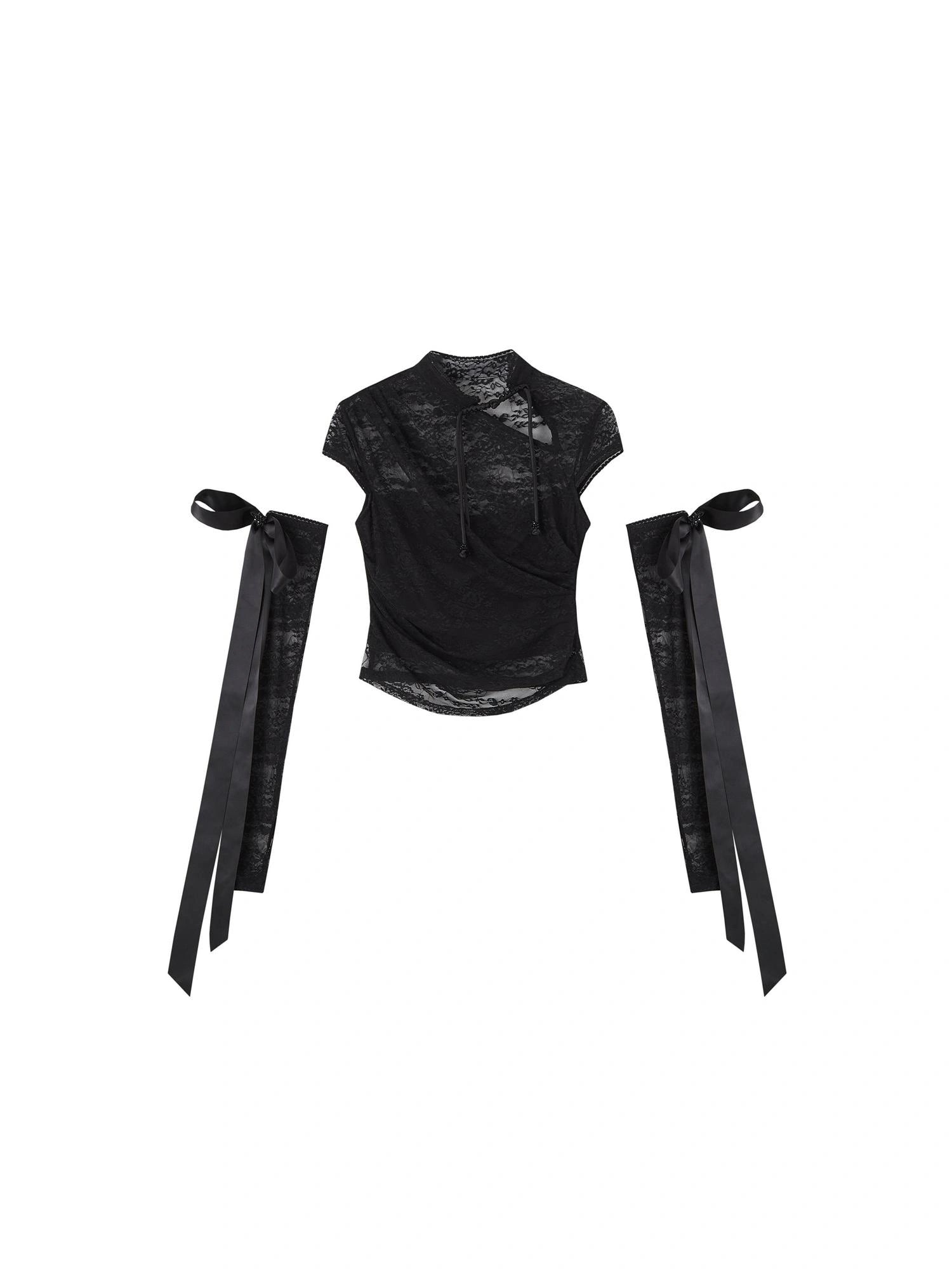 Floral Lace Mandarin Collar Tee