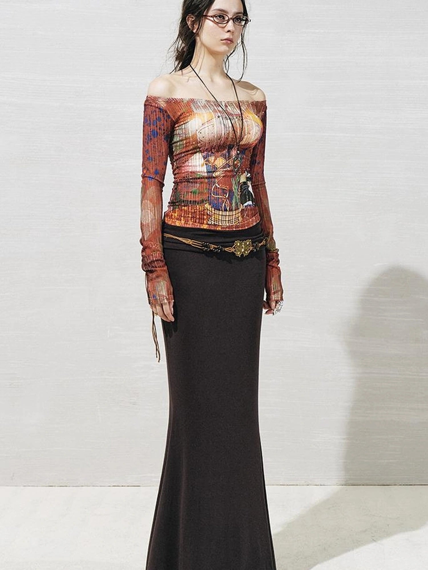 OfAkiva Floral Lace Shoulder Cutout Fitted Top