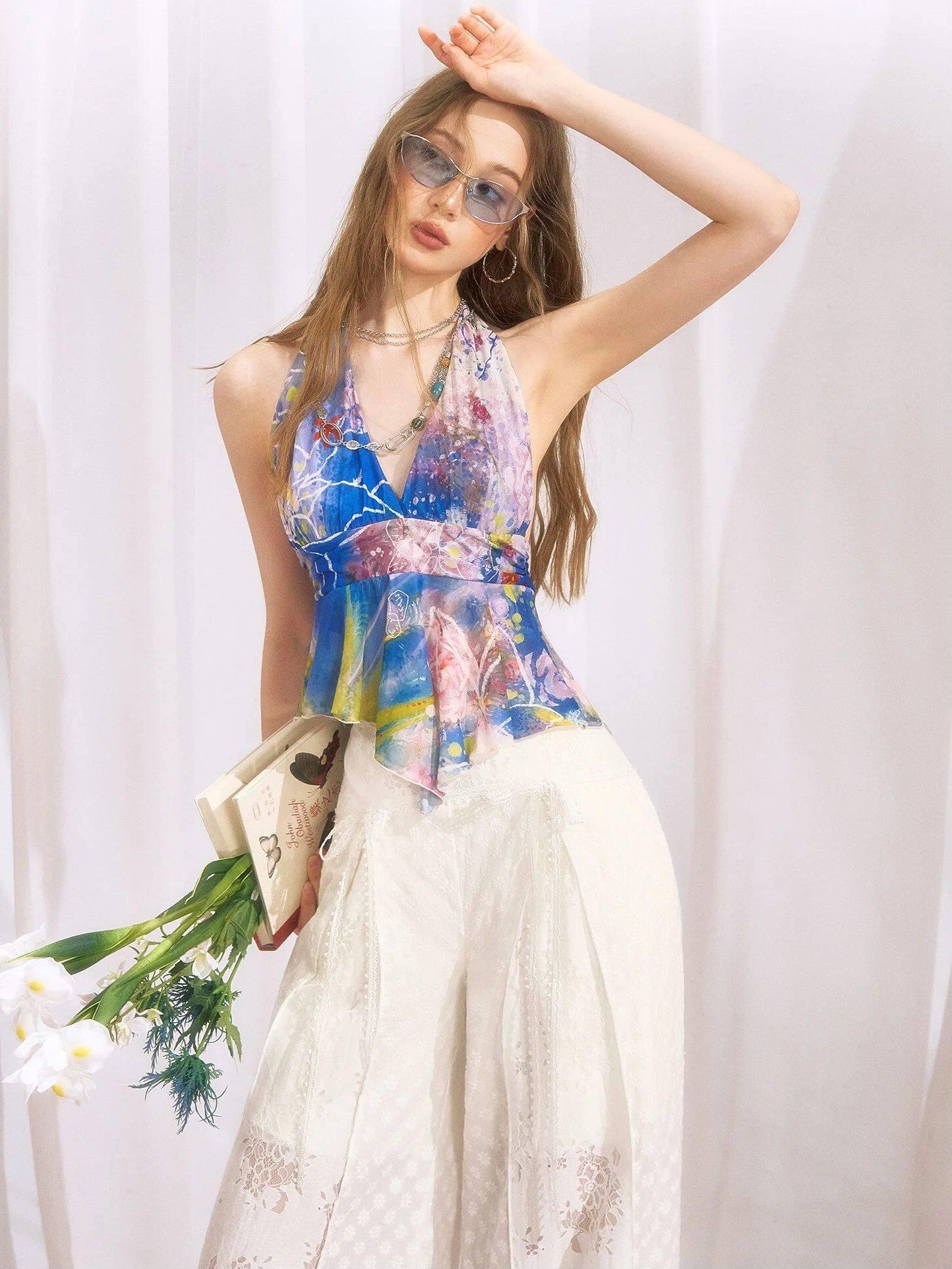 OfAkiva Floral Patchwork Lace Cutout Wide Waist Women&
