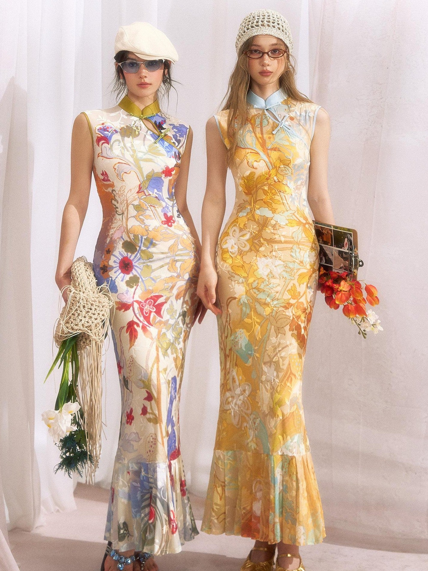 OfAkiva Floral Print Cheongsam Mermaid Women&