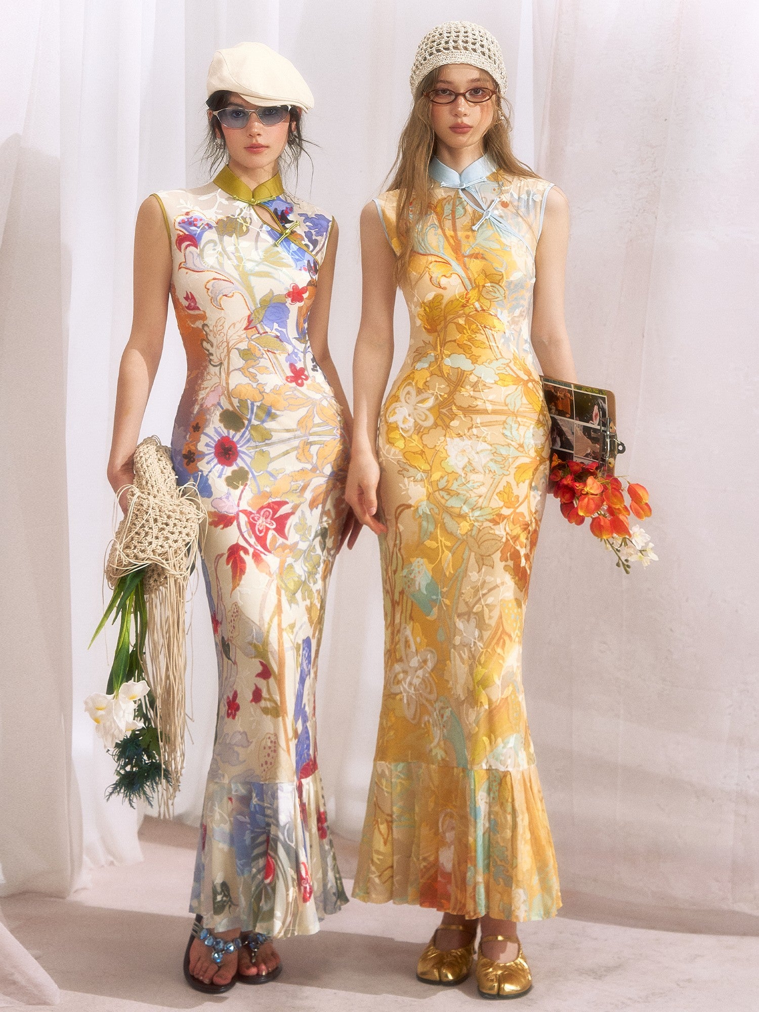 OfAkiva Floral Print Cheongsam Mermaid Women&