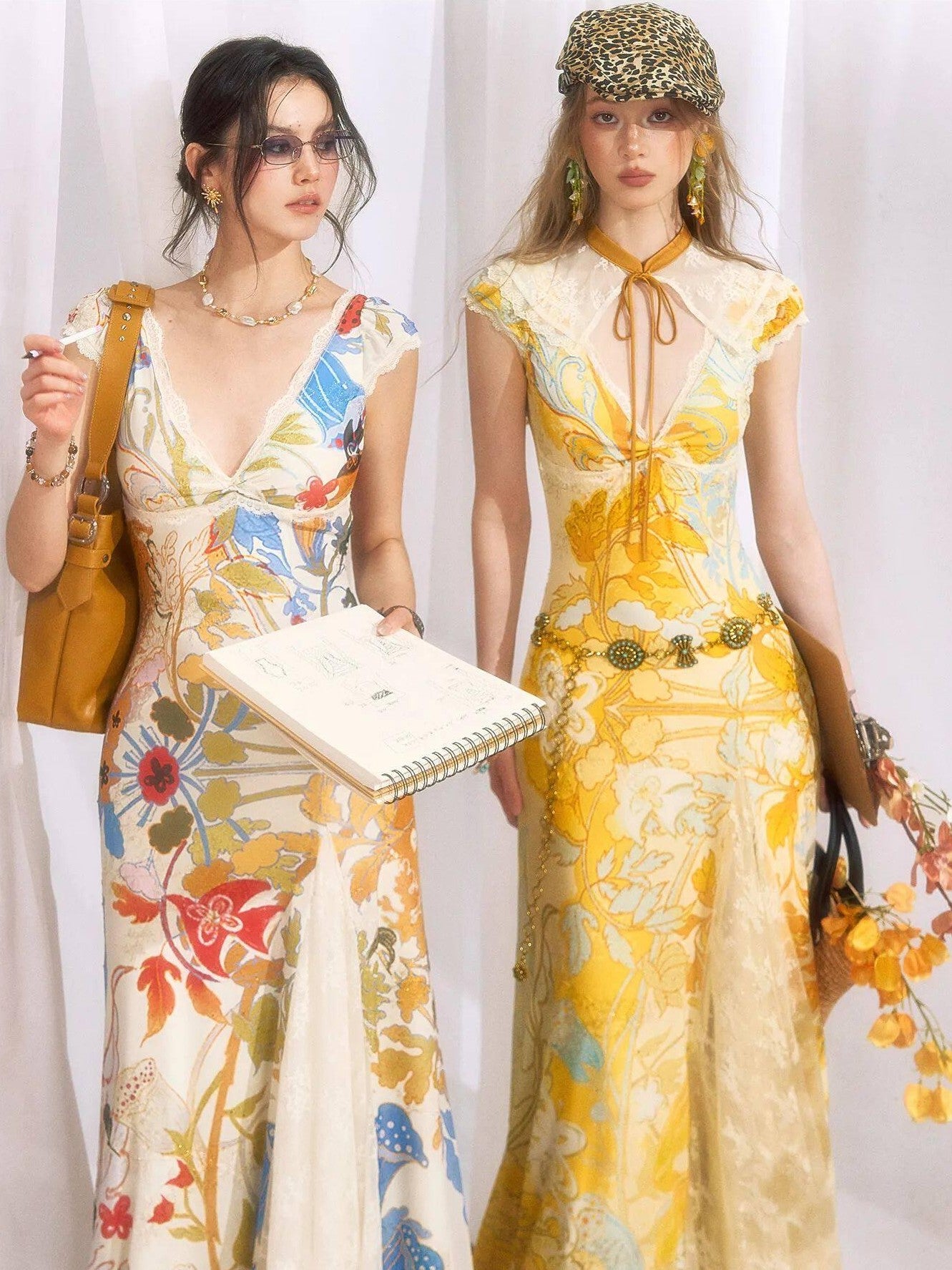 OfAkiva Floral Print Gold Embroidery Women&