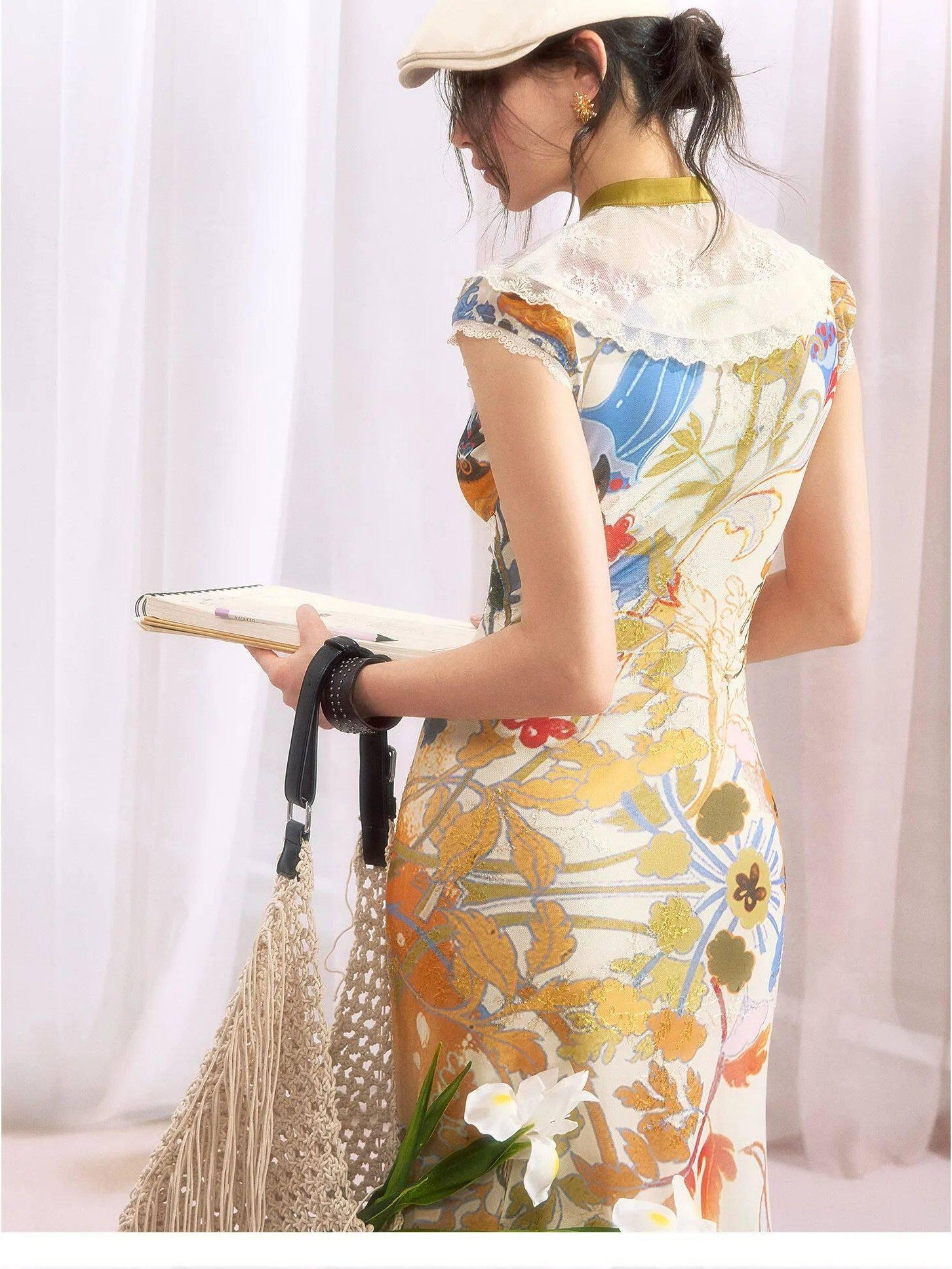 OfAkiva Floral Print Gold Embroidery Women&