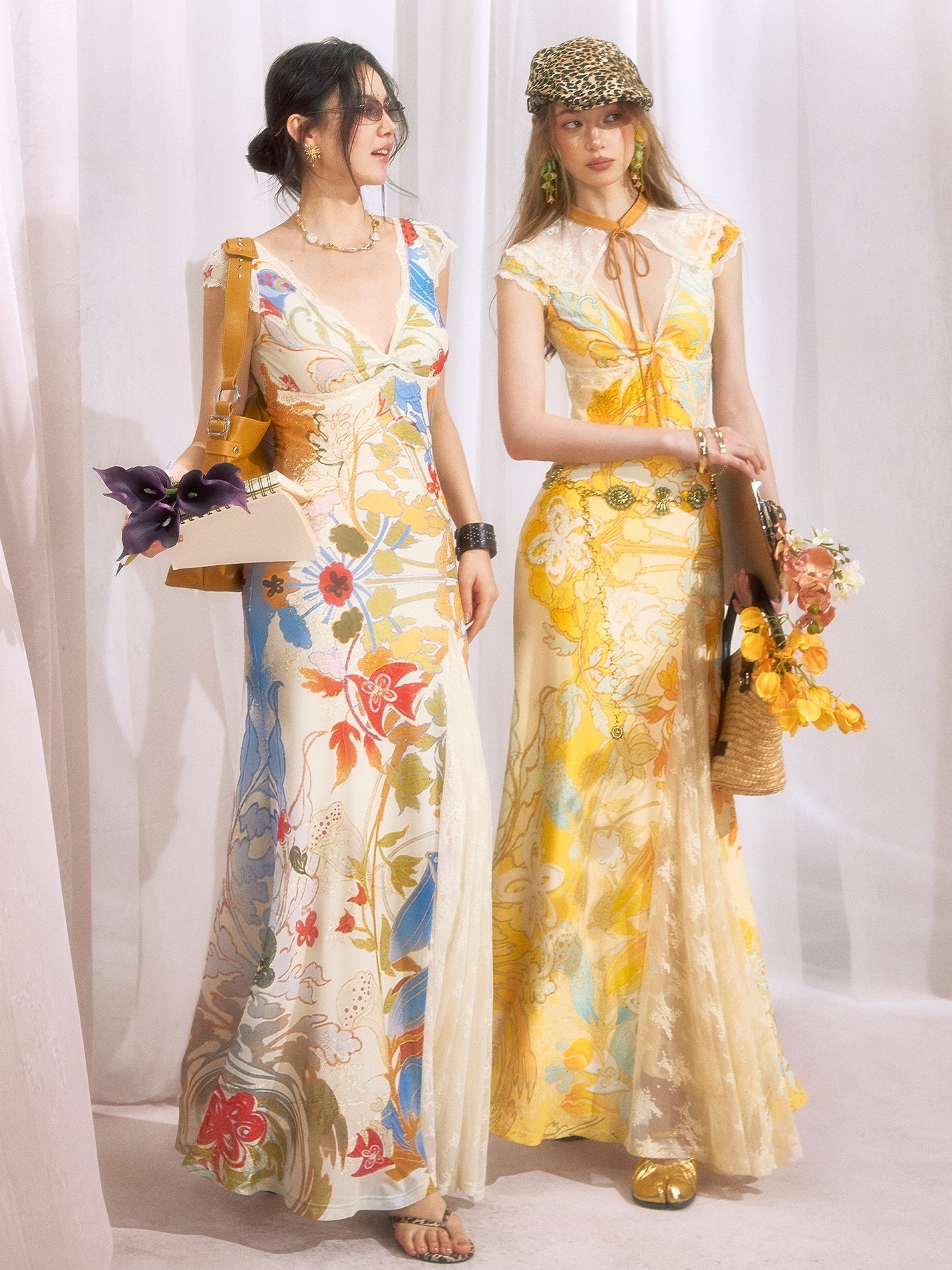 OfAkiva Floral Print Gold Embroidery Women&