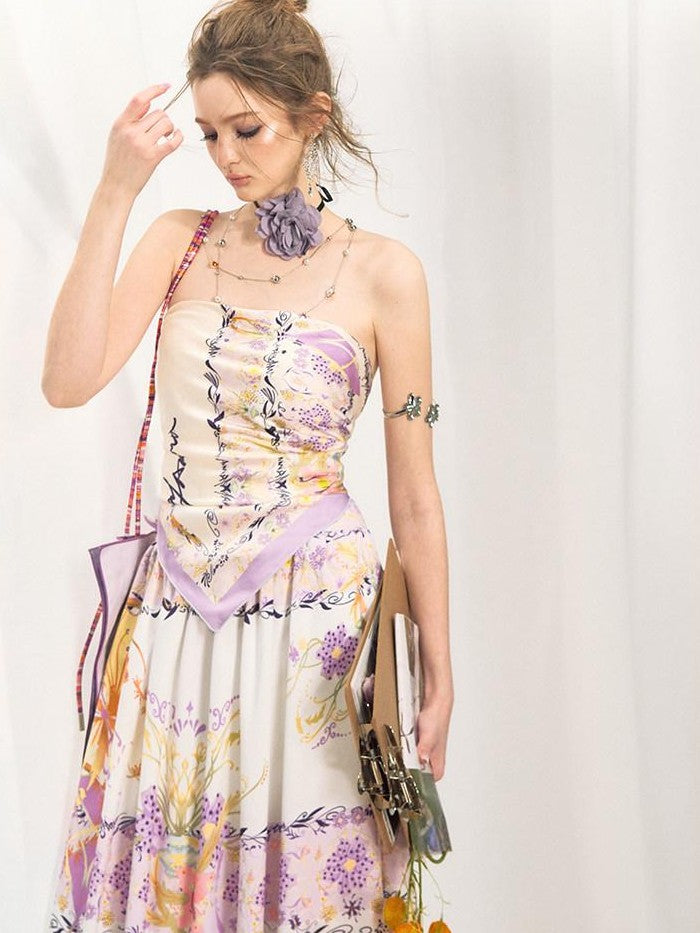 OfAkiva Floral Strapless Flared A Line Slim Fit Two Piece Women&