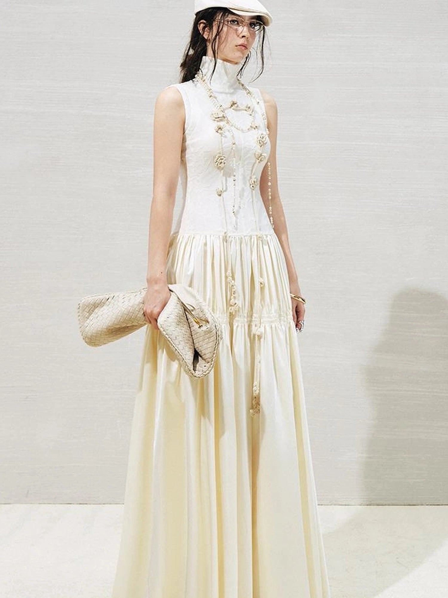 OfAkiva Floral Vine Smocked Floral Print V-neck T-shirt Long Sleeve Dress