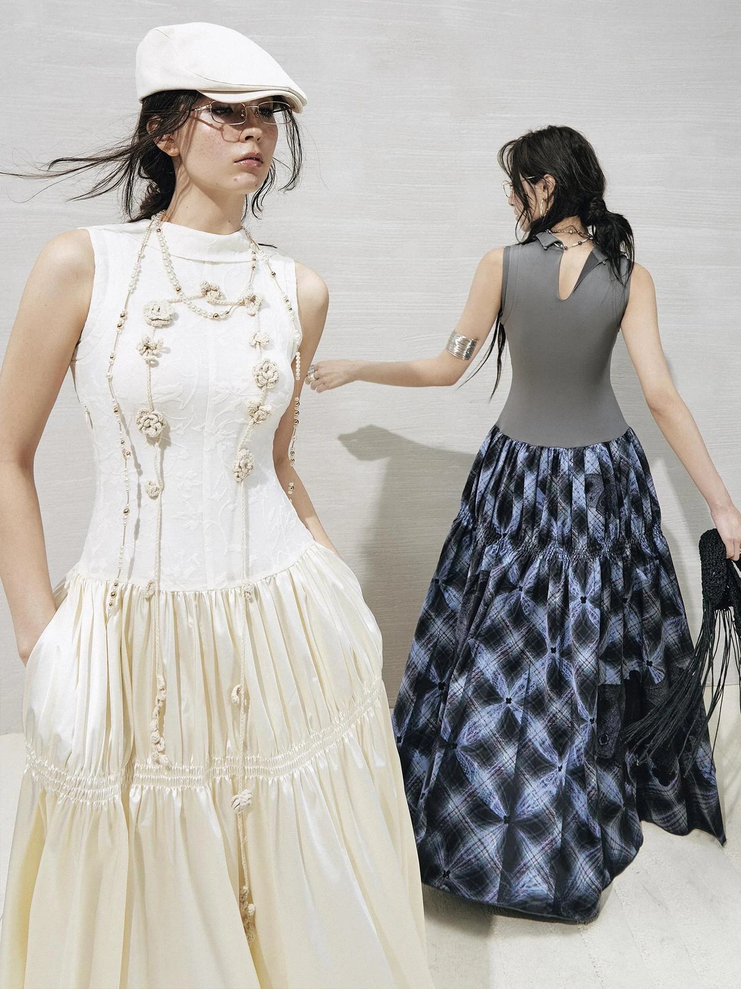 OfAkiva Floral Vine Smocked Floral Print V-neck T-shirt Long Sleeve Dress