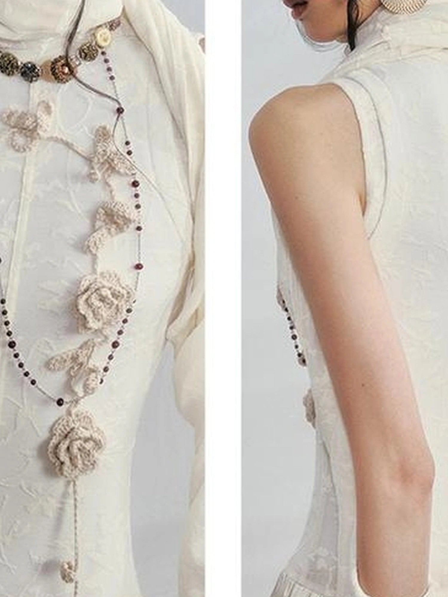 OfAkiva Floral Vine Smocked Floral Print V-neck T-shirt Long Sleeve Dress