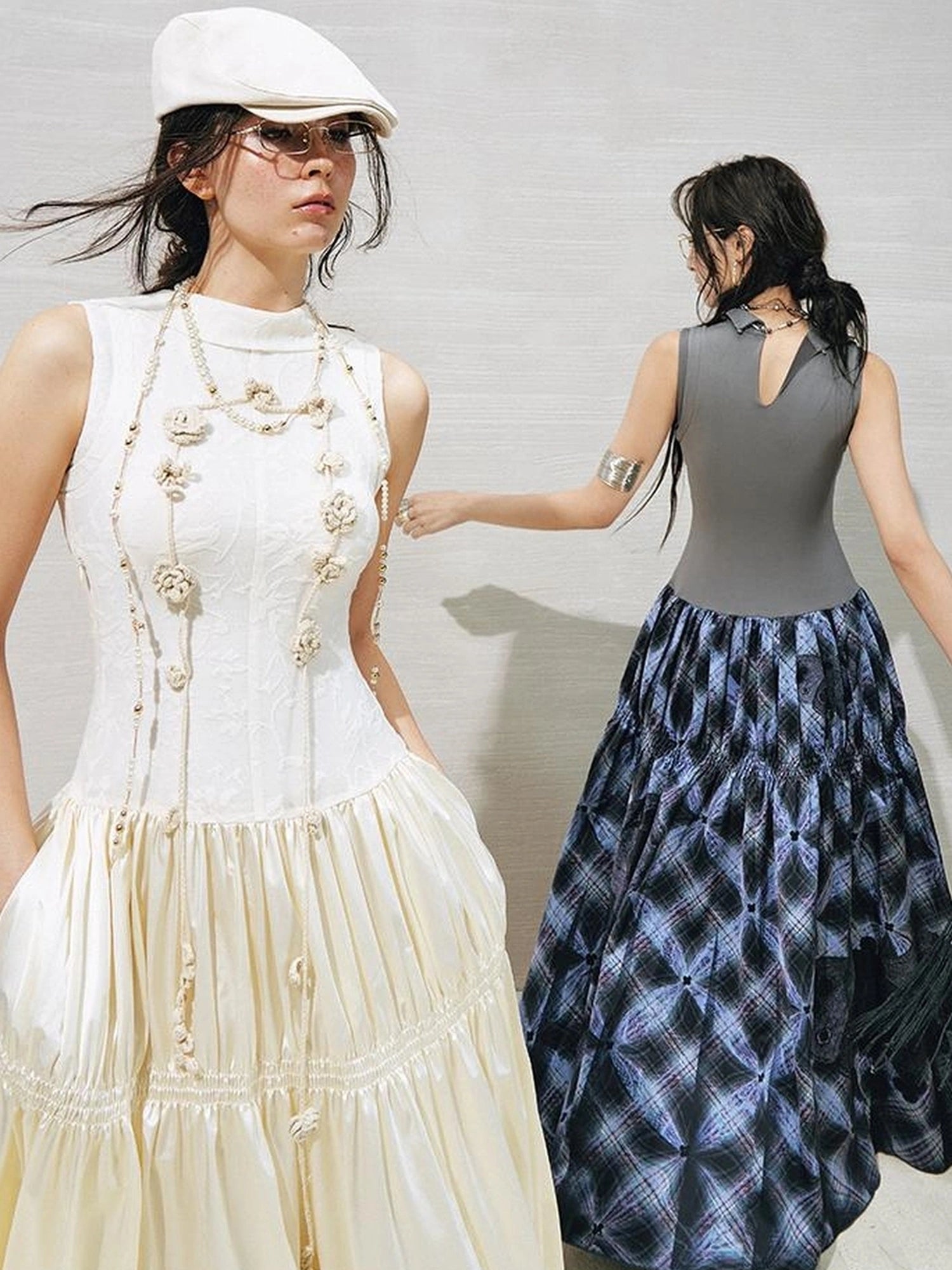 OfAkiva Floral Vine Smocked Floral Print V-neck T-shirt Long Sleeve Dress