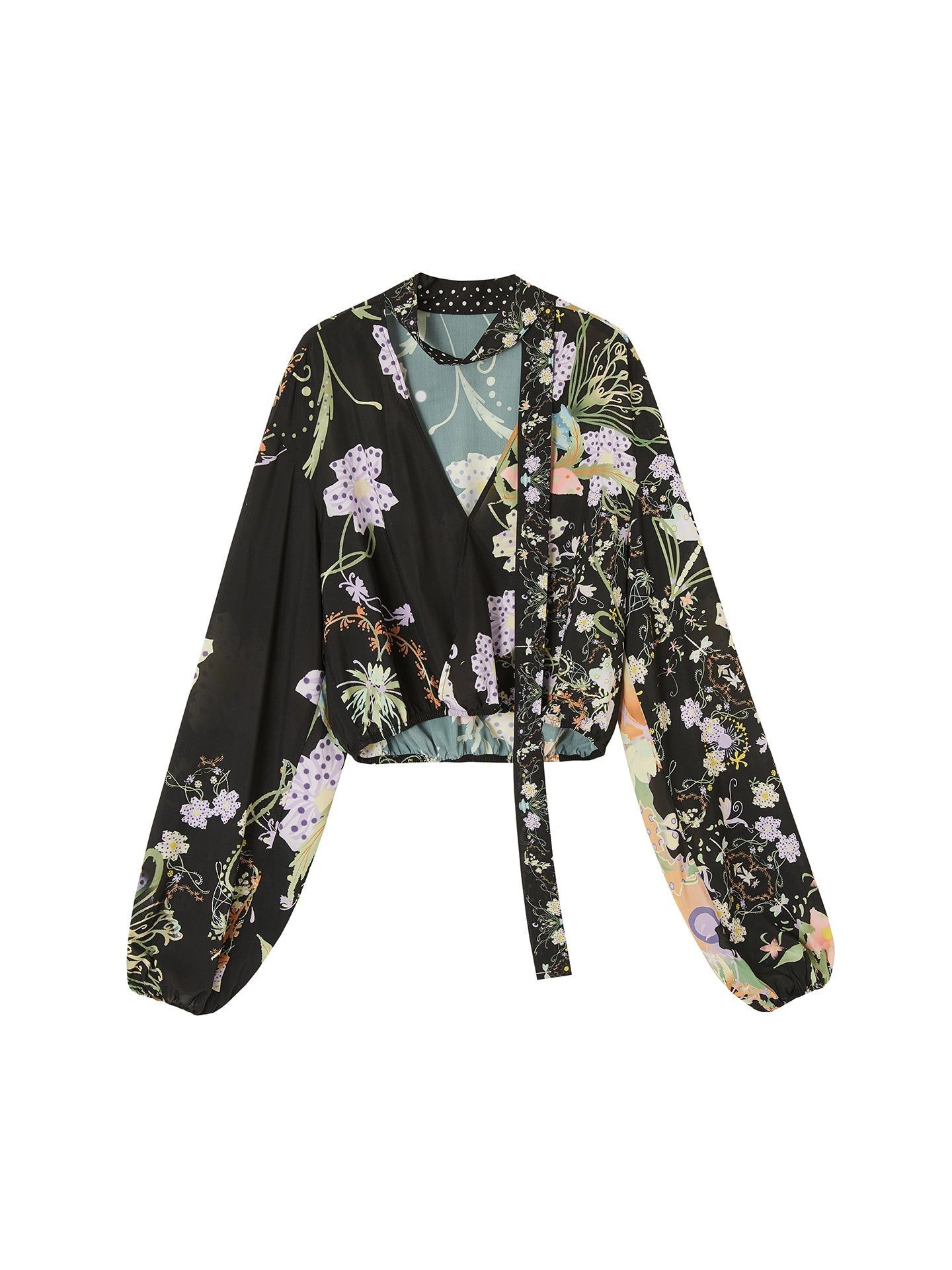 OfAkiva_Flowy_Printed_V-neck_Loose_Ribbon_Tie_Women&