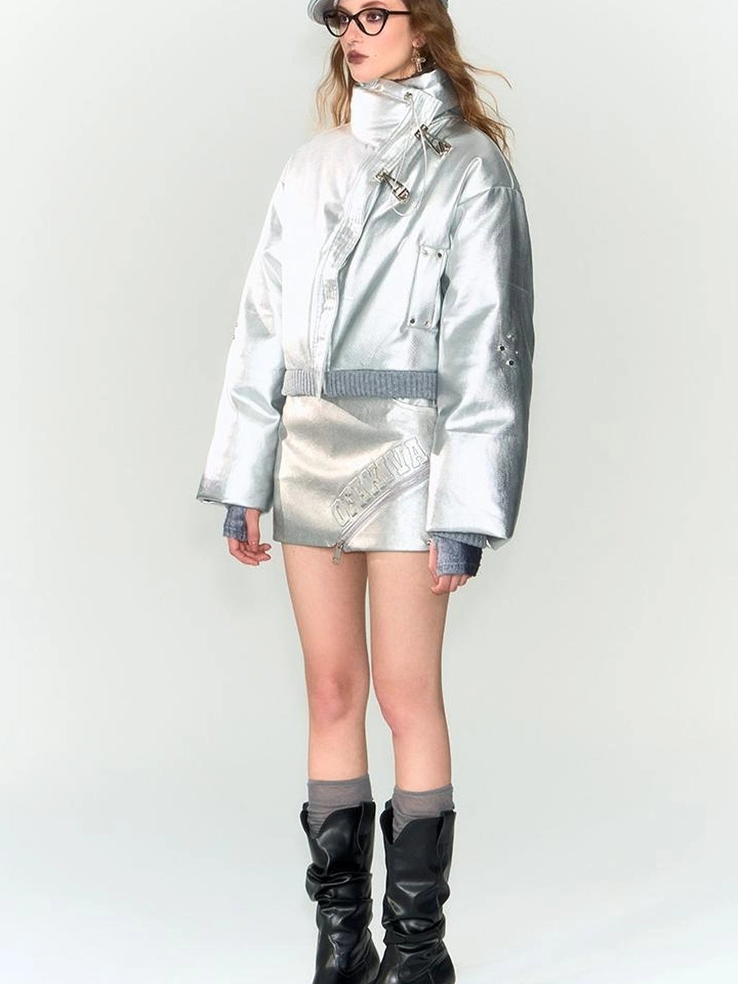 OfAkiva Fluid Sheen Metallic Short Puffer