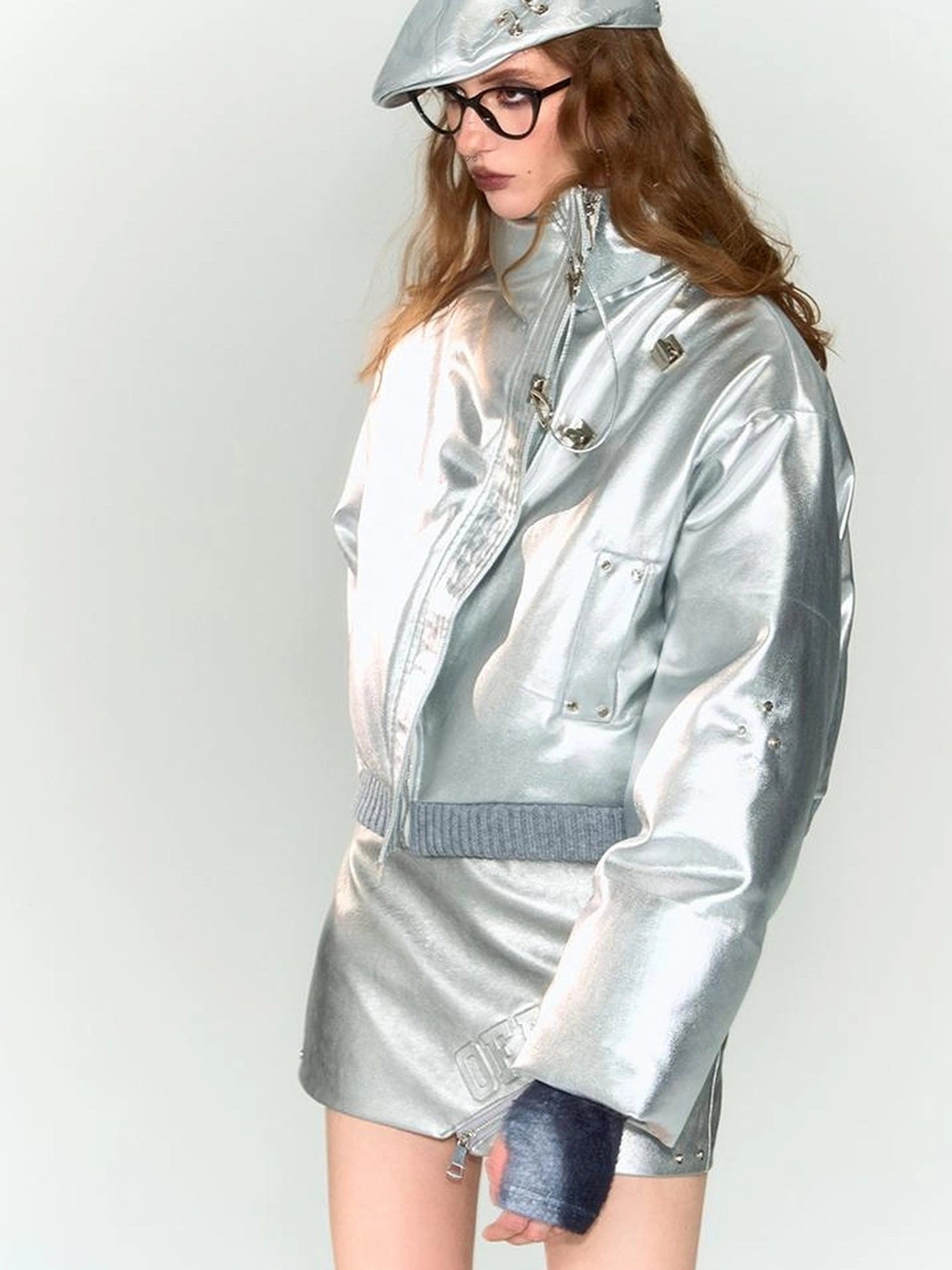 OfAkiva Fluid Sheen Metallic Short Puffer