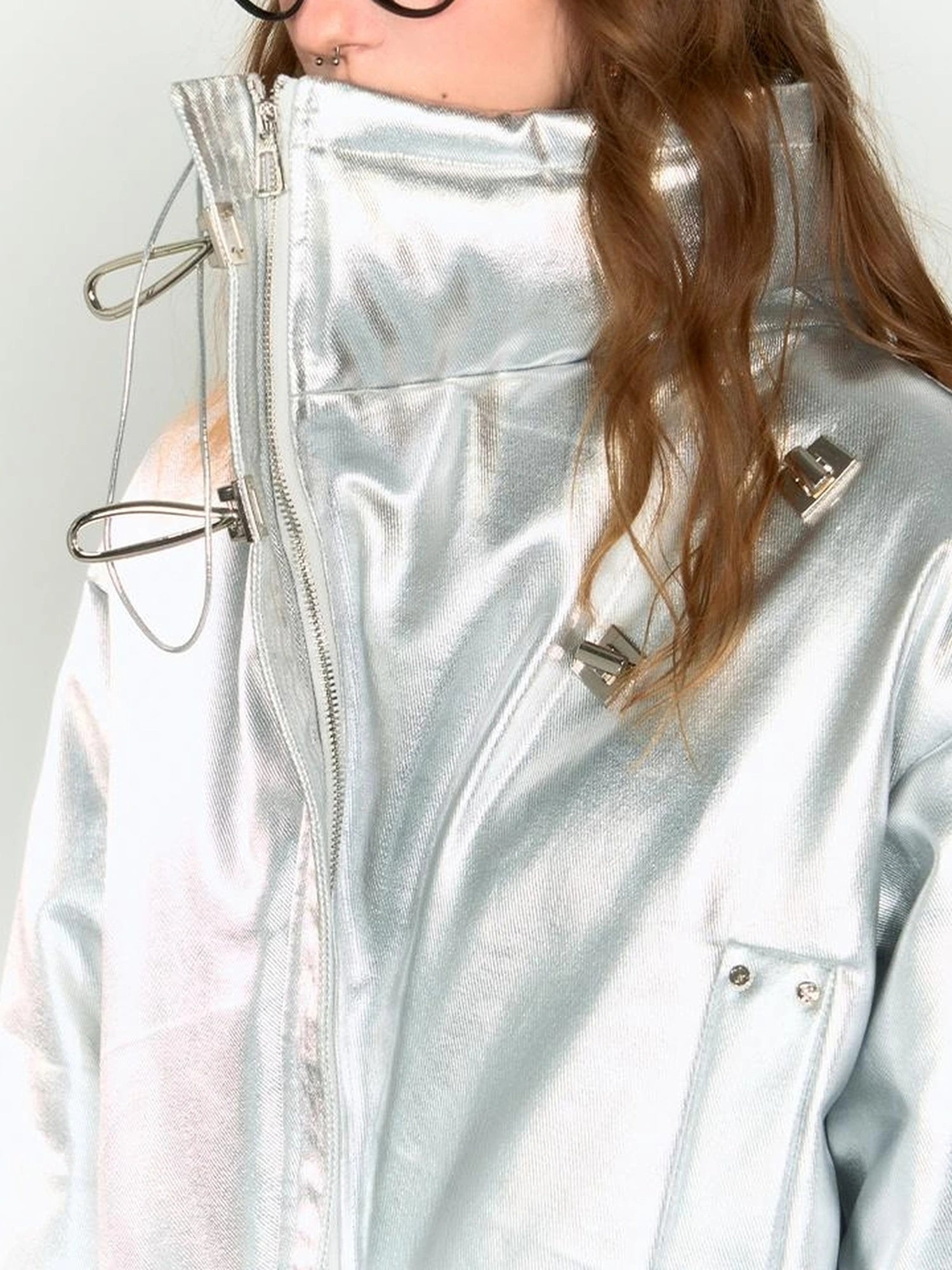 OfAkiva Fluid Sheen Metallic Short Puffer