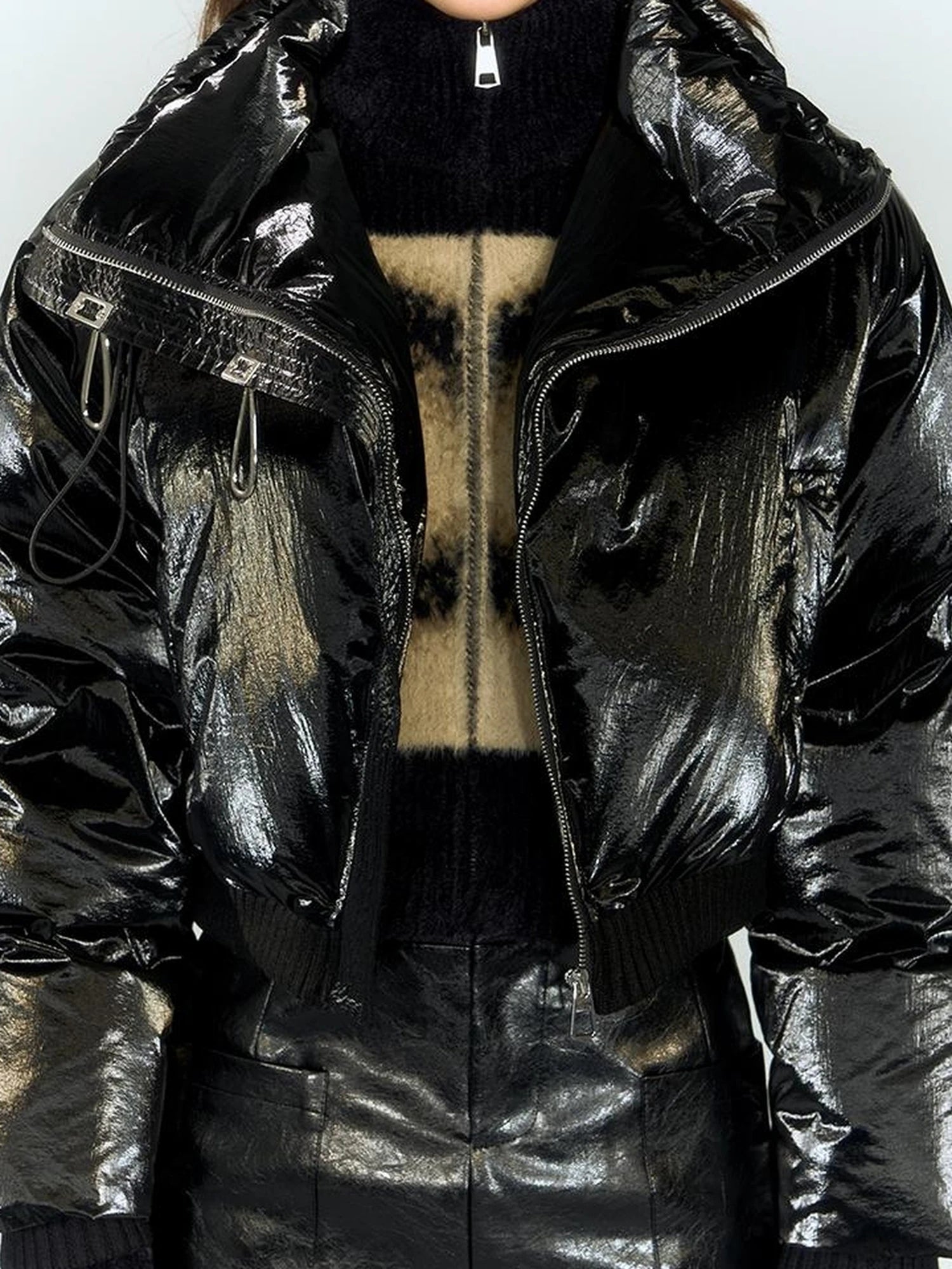 OfAkiva Fluid Sheen Metallic Short Puffer