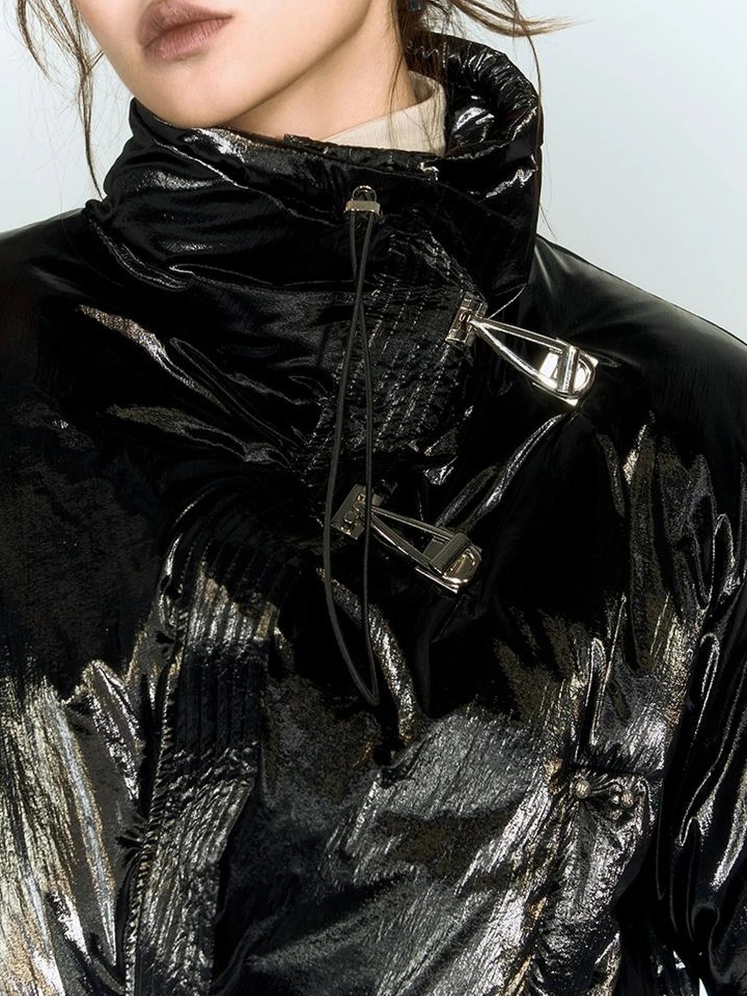 OfAkiva Fluid Sheen Metallic Short Puffer