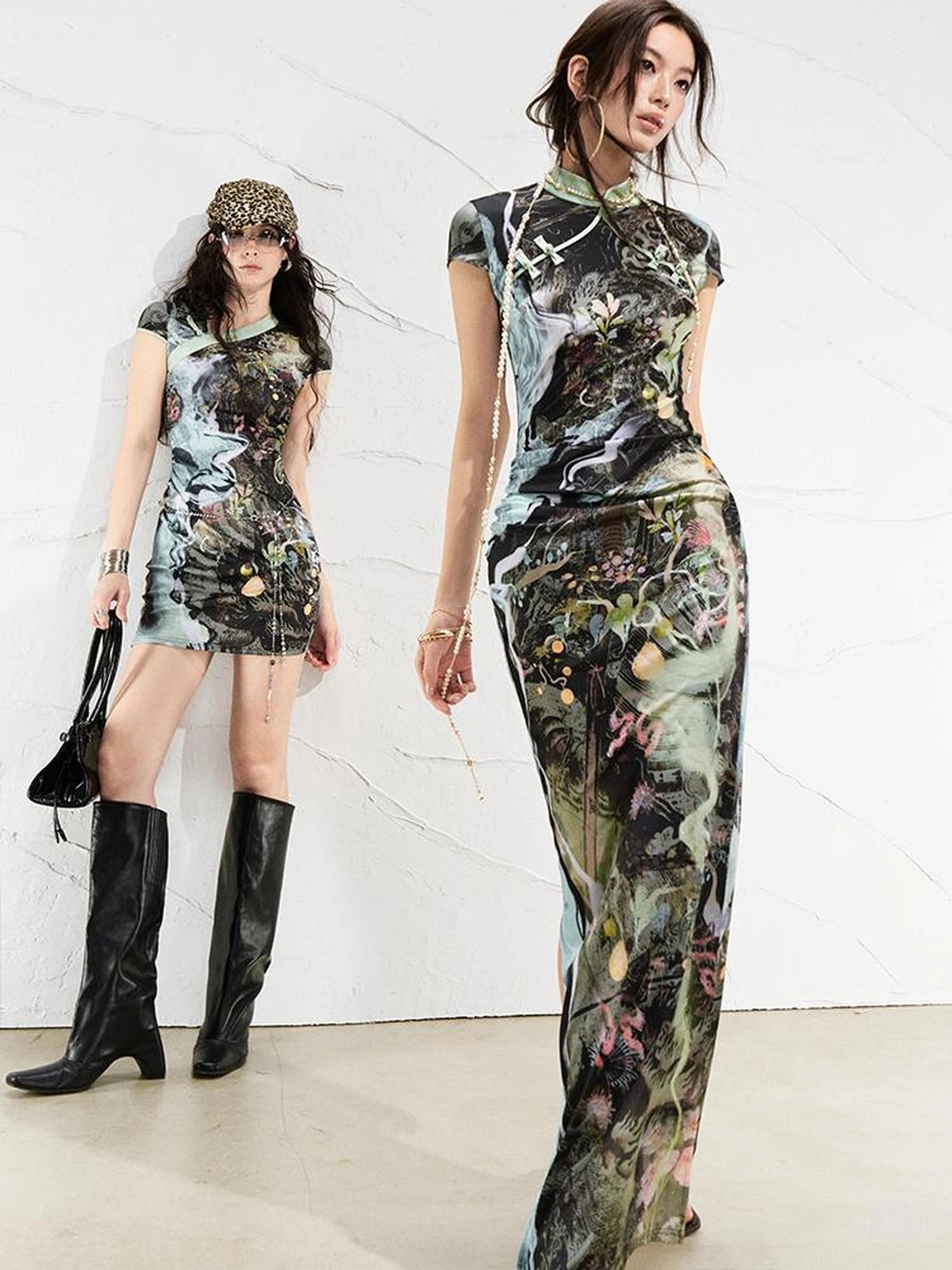 OfAkiva Galactic River Forest Qipao Dress
