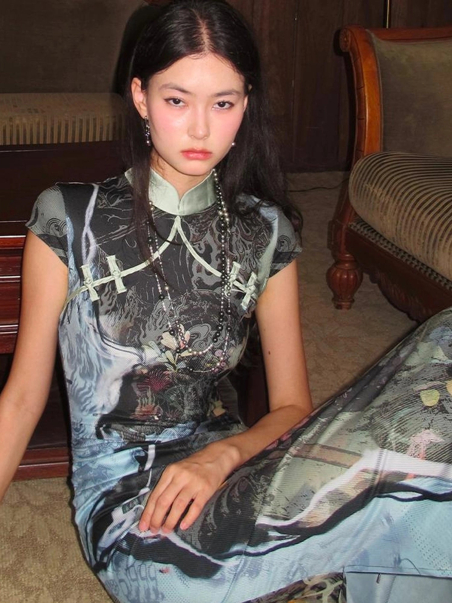 OfAkiva Galactic River Forest Qipao Dress