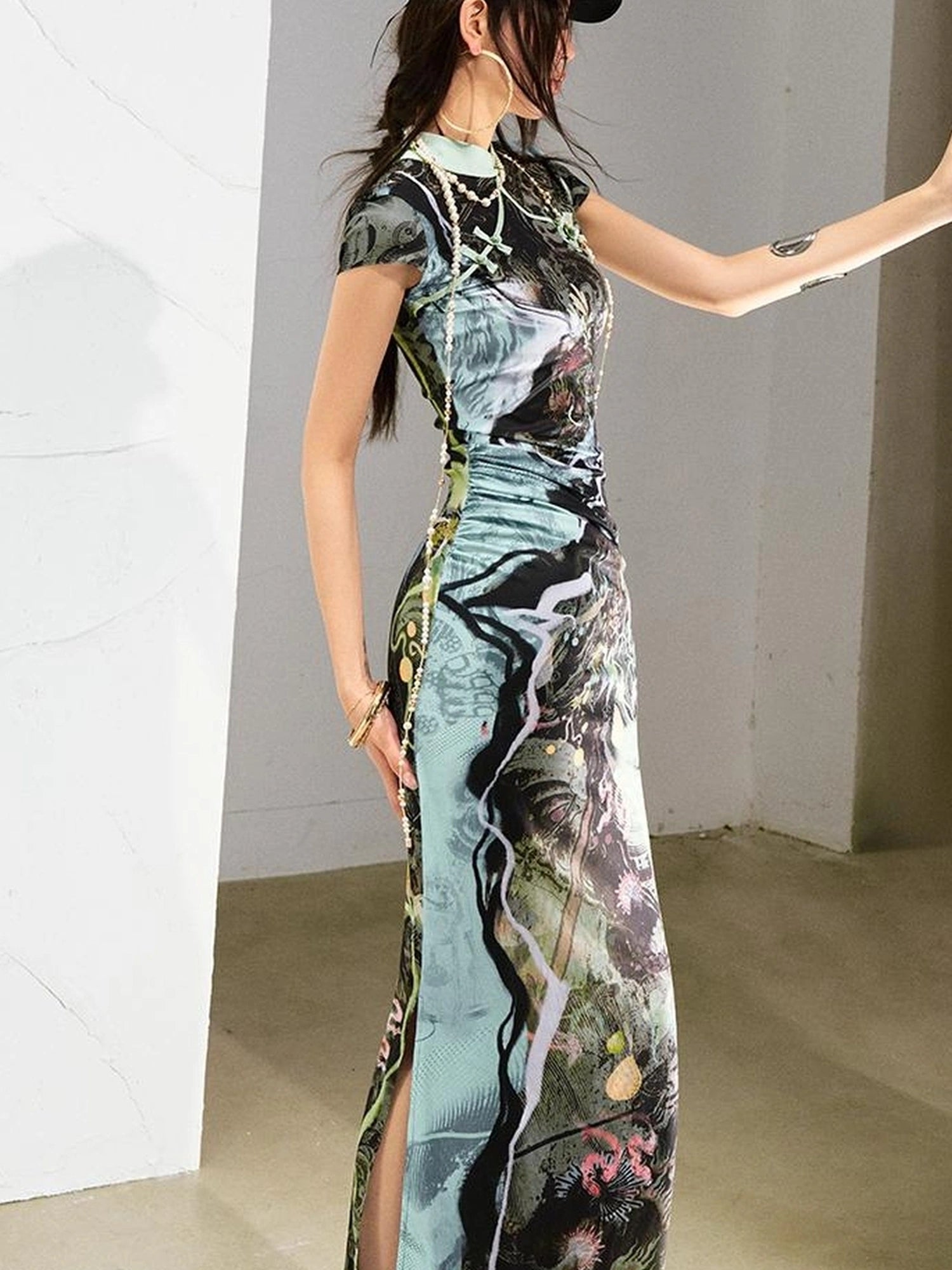 OfAkiva Galactic River Forest Qipao Dress